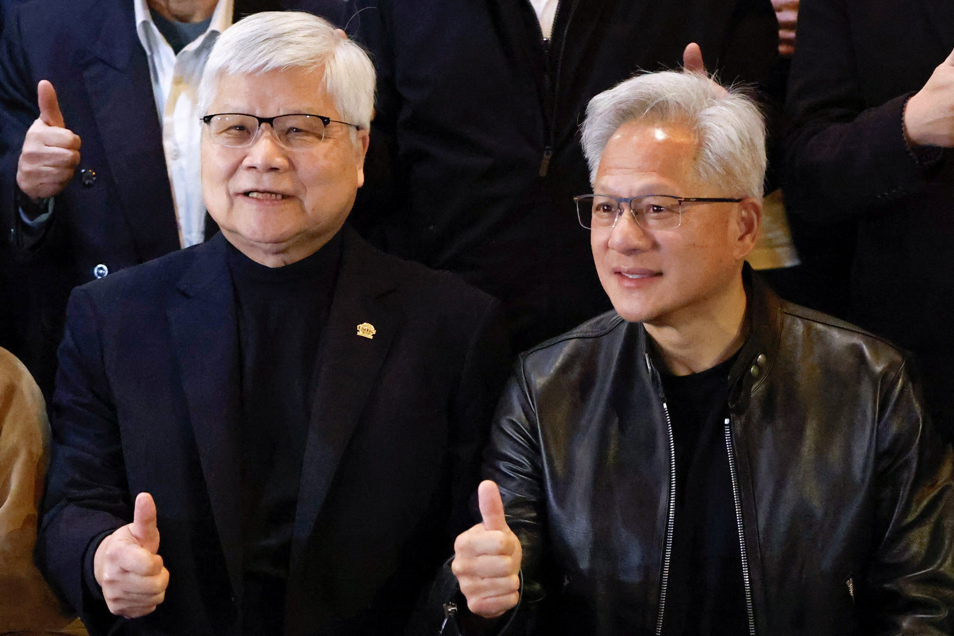 TSMC is doing an incredible job, says Nvidia CEO Jensen Huang, right, who is seen with TSMC CEO C C Wei in Taiwan. Photo: Reuters