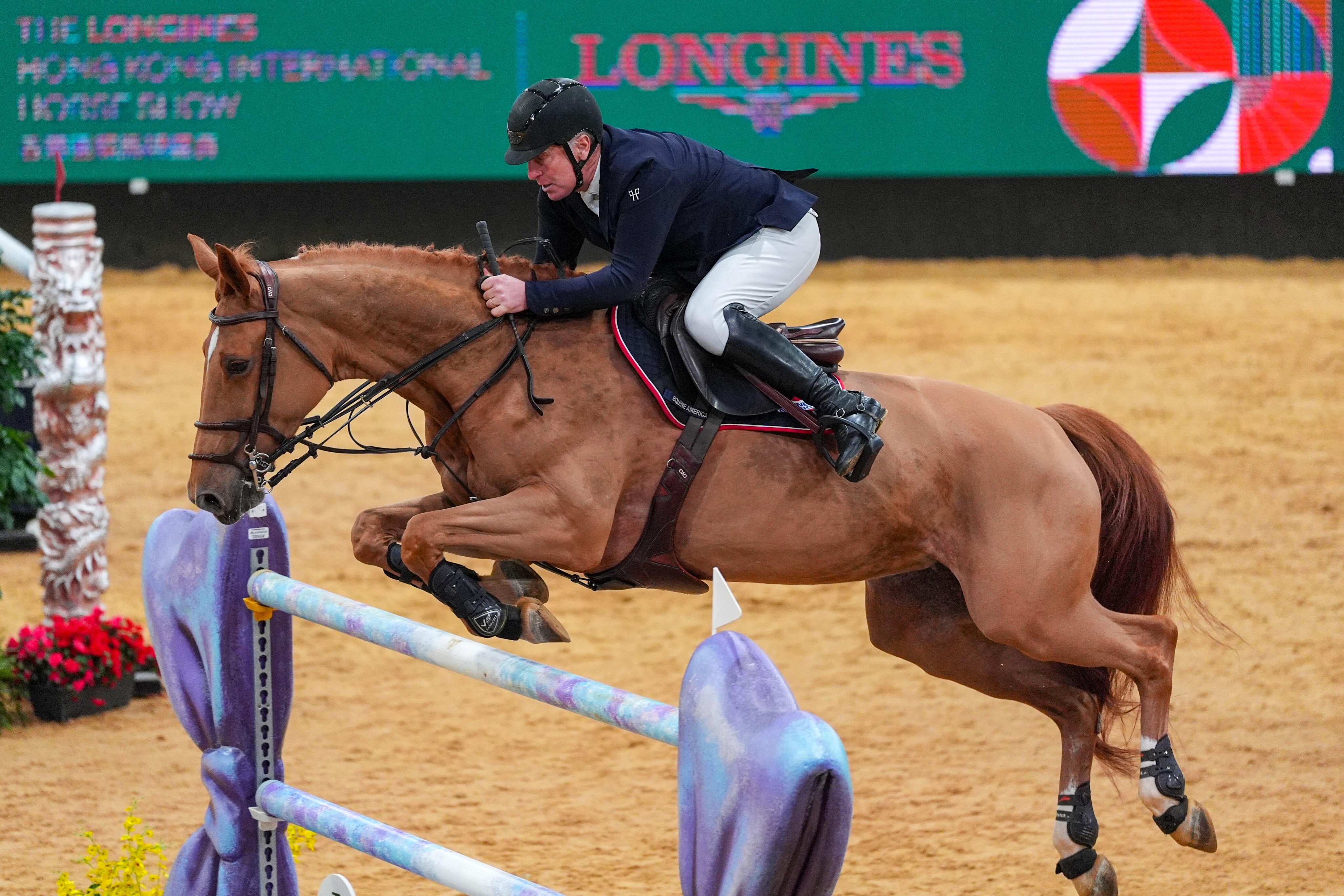 Roger-Yves Bost won the Longines Grand Prix to bring the curtain down on the three-day event at the AsiaWorld-Expo. Photo: Eugene Lee