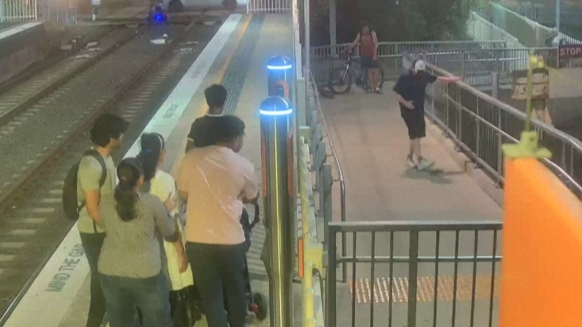 CCTV footage shows passengers escaping in fright as a snake slithered up a ramp towards the railway platform in Sydney on February 1, 2026.