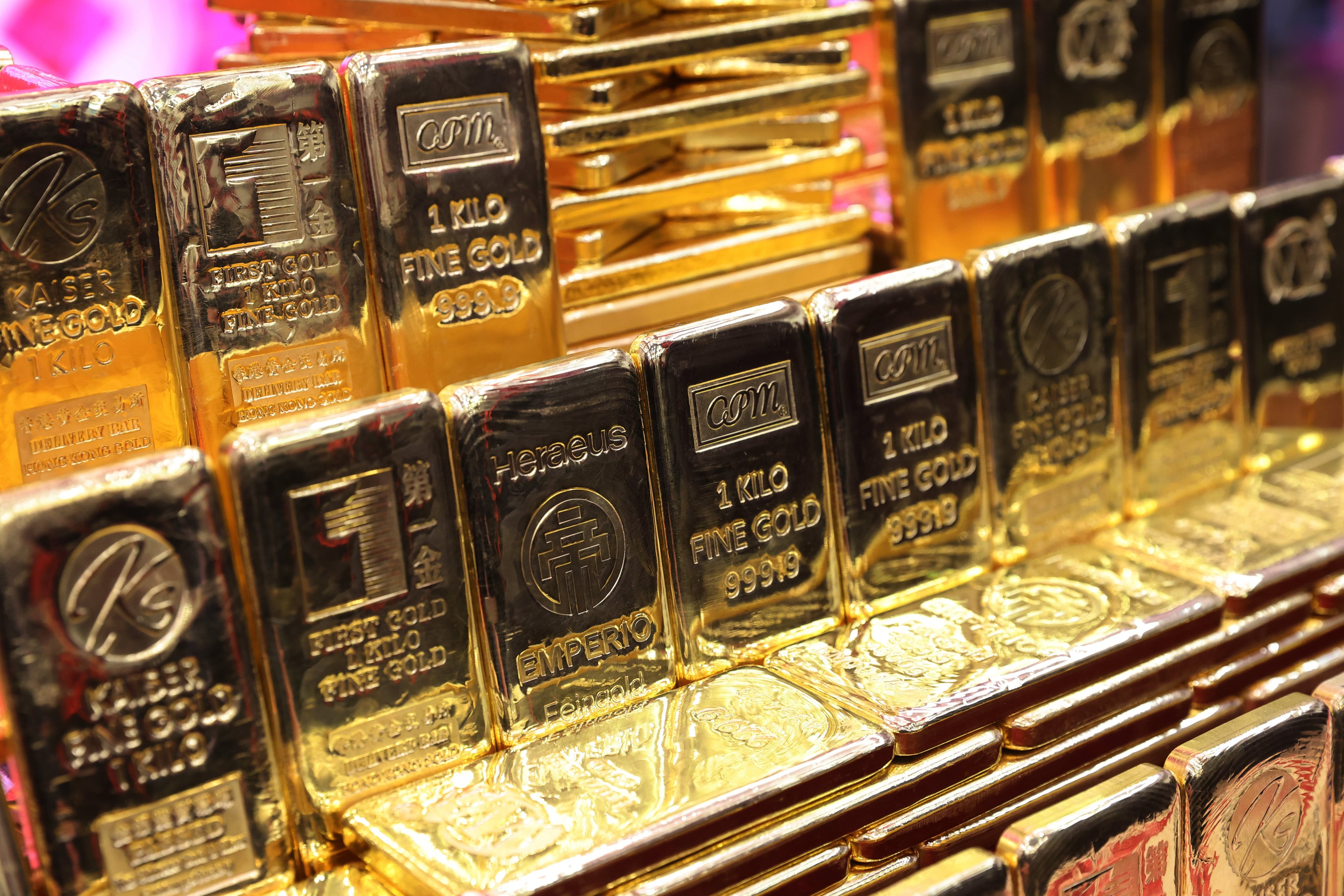 Gold bricks are displayed at Hong Kong Gold Exchange on February 3, 2025. Photo: Edmond So