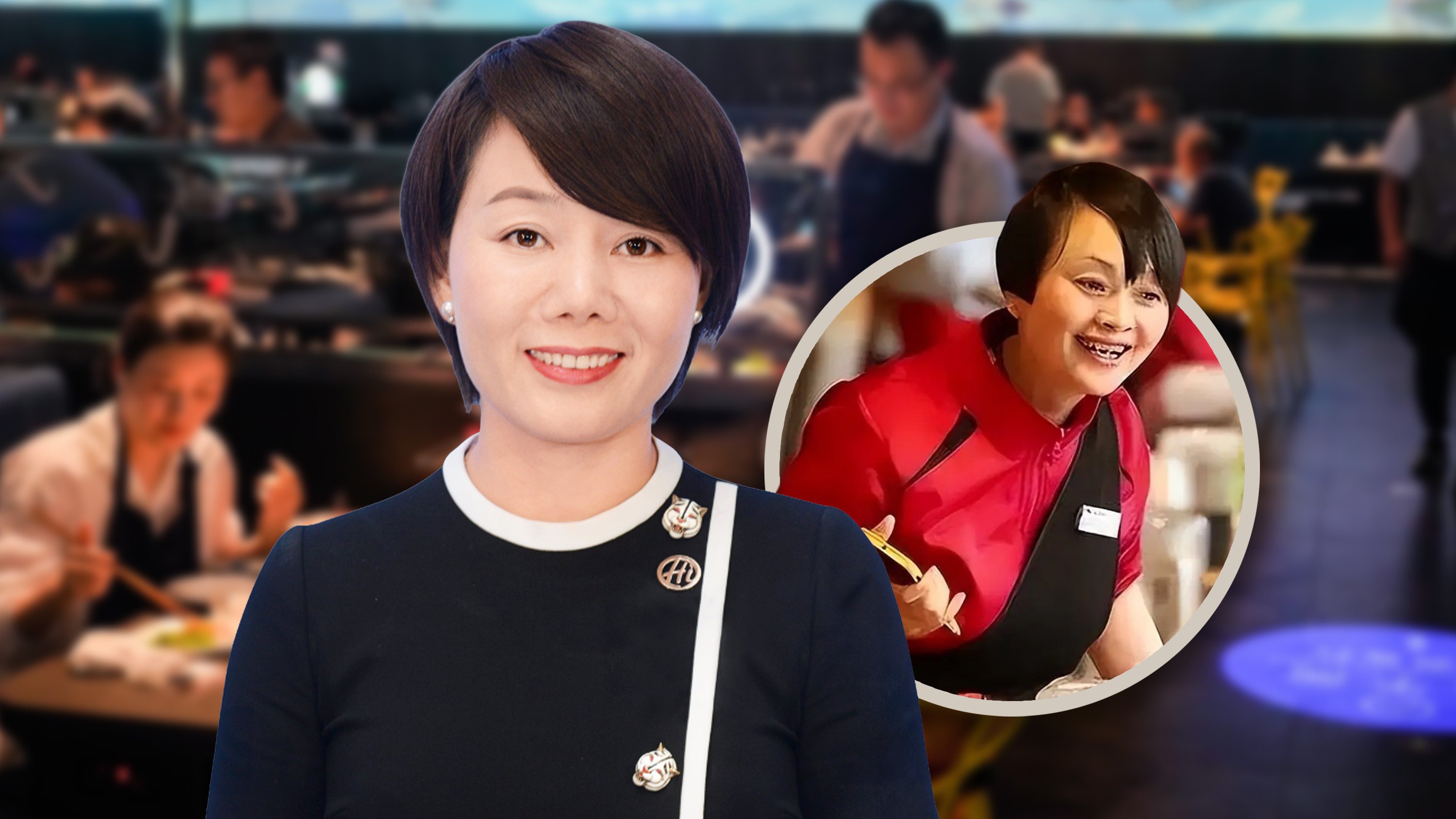 Yang Lijuan, dubbed China’s “most capable waitress,” began her career at Haidilao, a small hotpot restaurant 30 years ago; she is now the CEO of its overseas unit, Super Hi. Photo: SCMP composite/SCMP_Wu Hao/Sohu