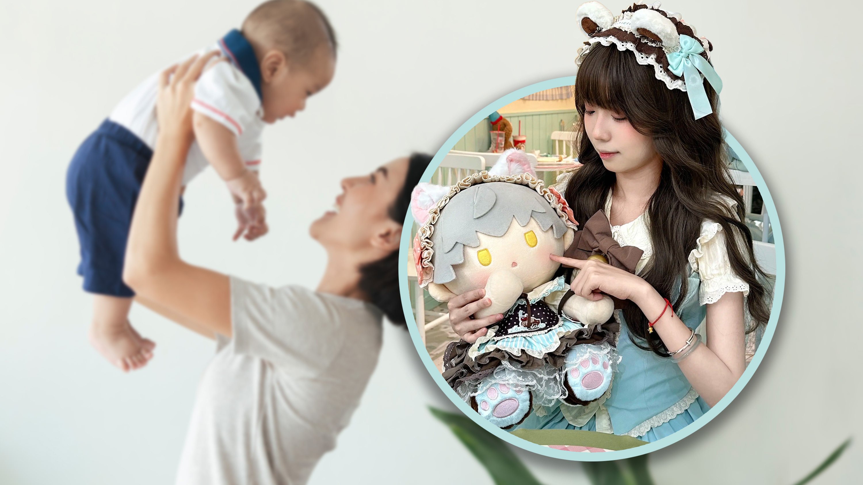 China’s Generation Z are embracing the notion of “becoming mothers without pain” by nurturing stuffed toys as if they are real babies. Photo: SCMP composite/Shutterstock/Douyin