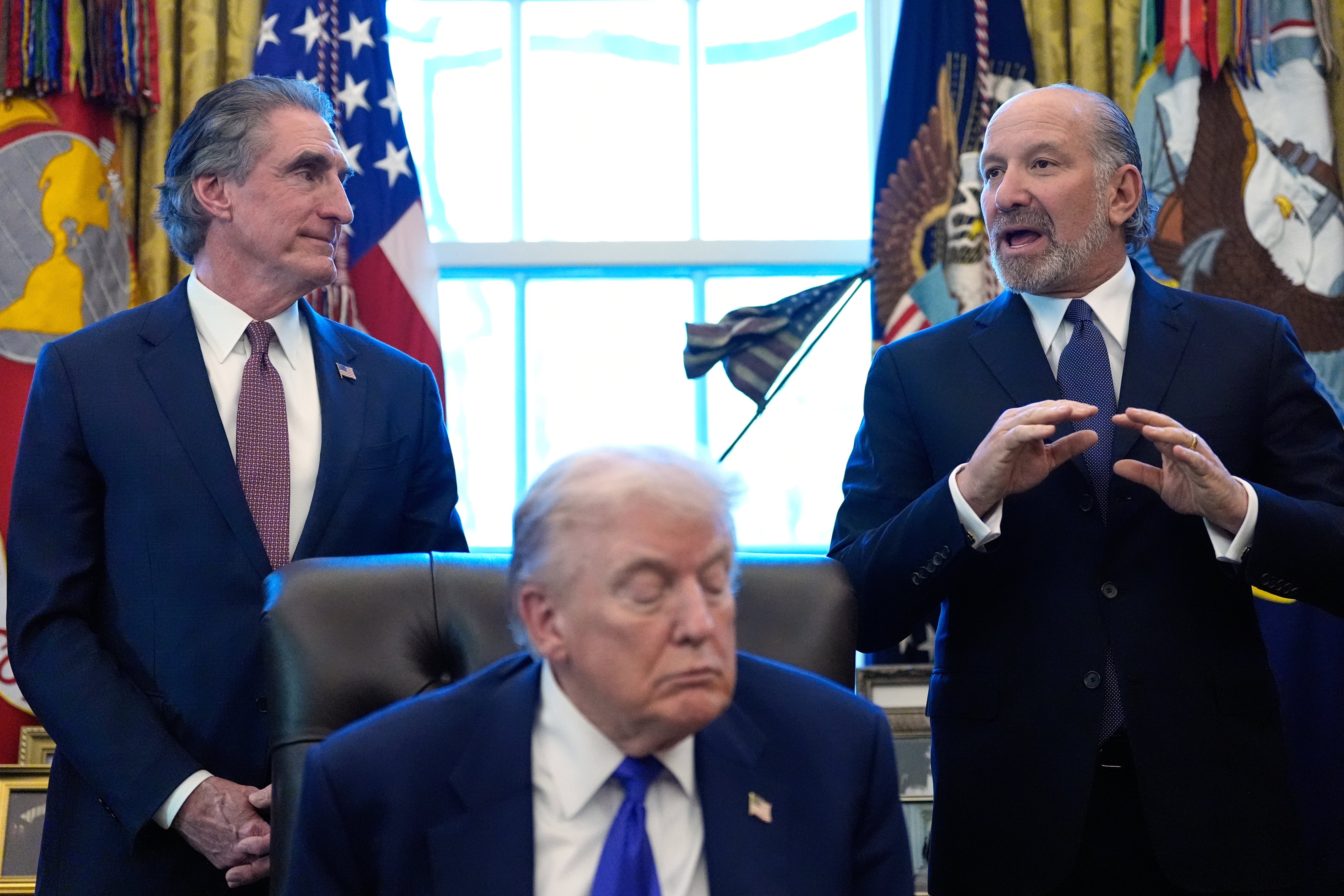 US officials (from left) Interior Secretary Doug Burgum, President Donald Trump and Commerce Secretary Howard Lutnick are using various methods to try to reduce American dependence on China’s critical minerals supplies. Photo: AP