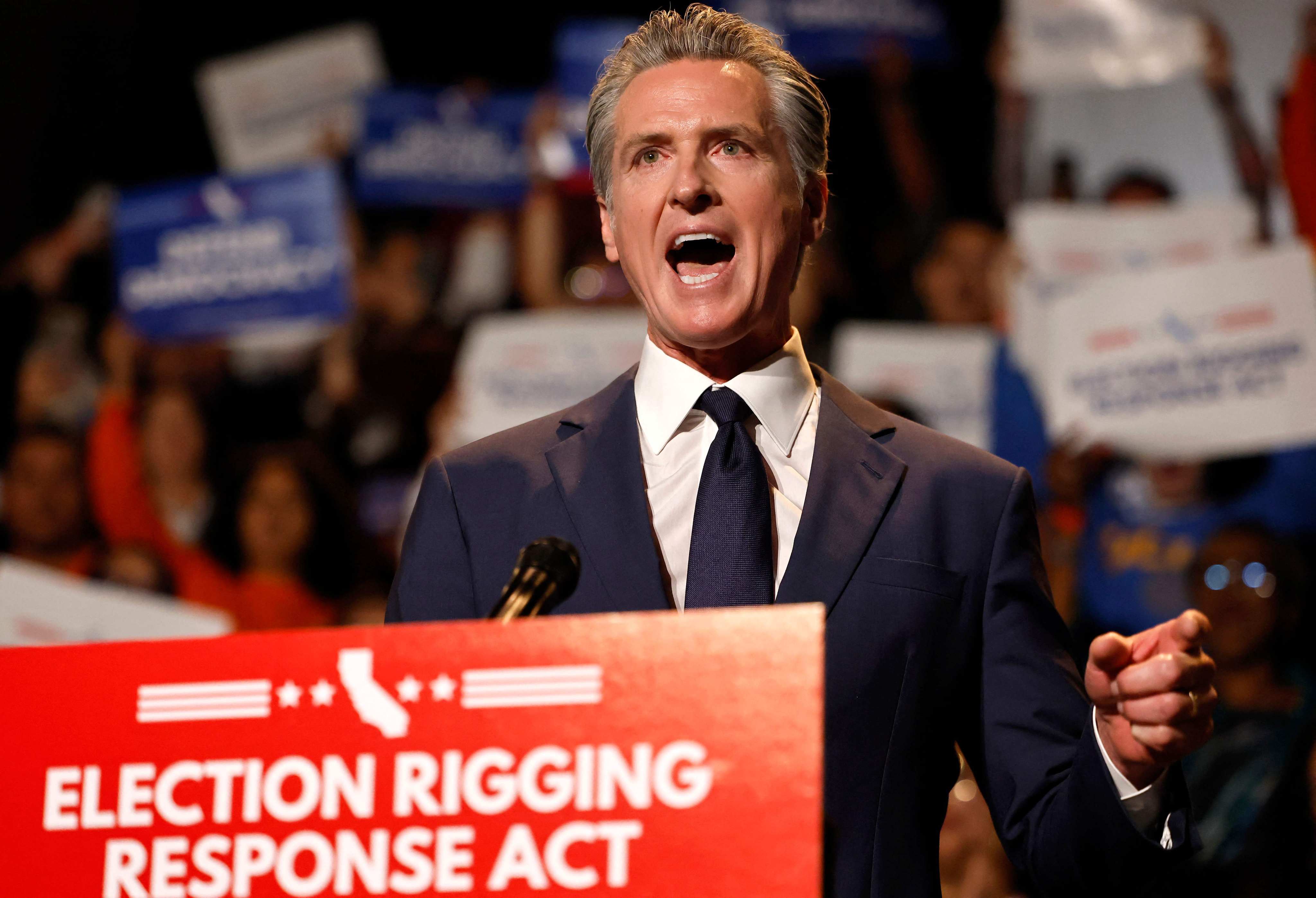 California Governor Gavin Newsom speaks about the “Election Rigging Response Act” at a press conference in Los Angeles in August 2025. Photo: AFP