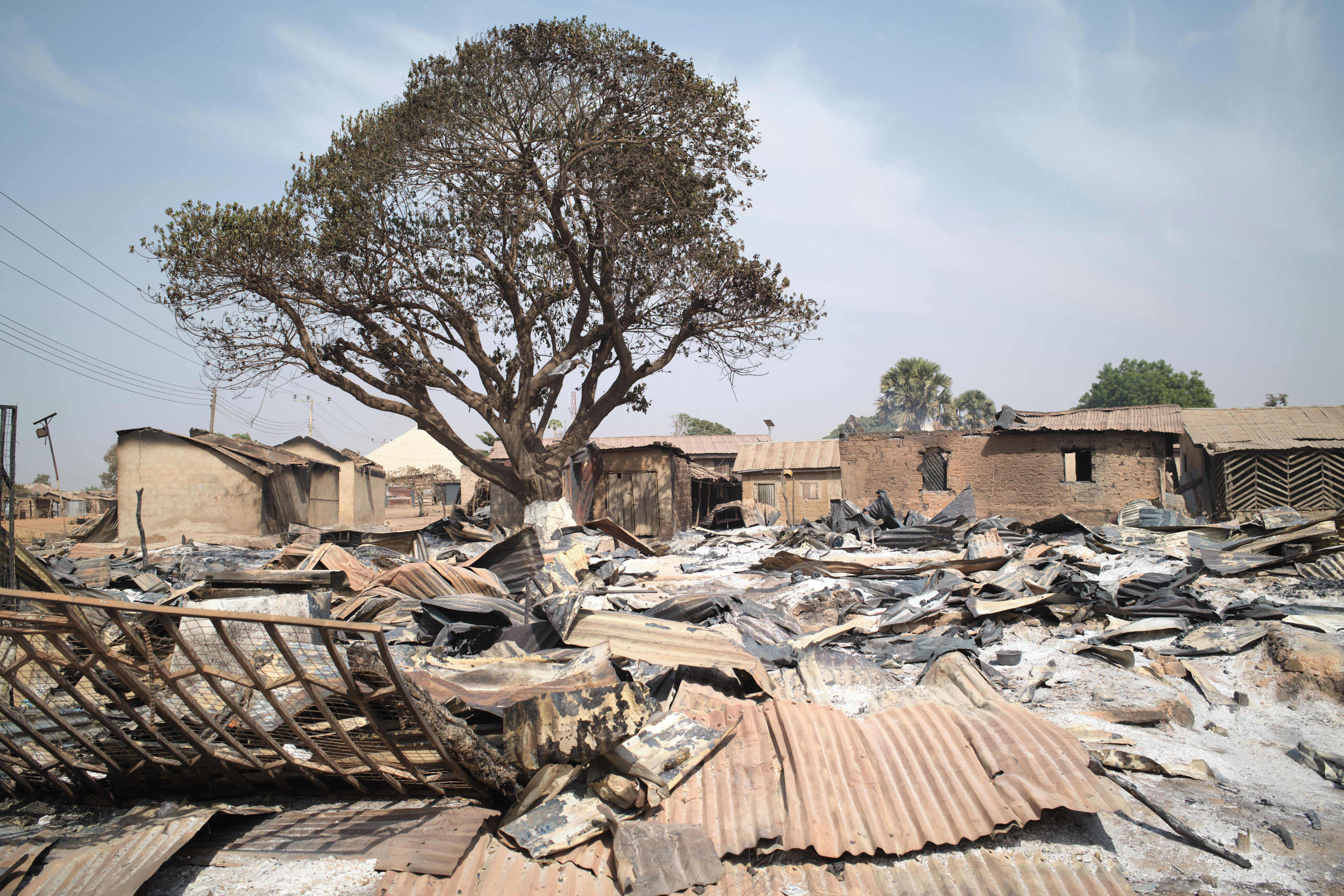 Razed homes in the Muslim-majority village of Woro, Nigeria. Photo: AP