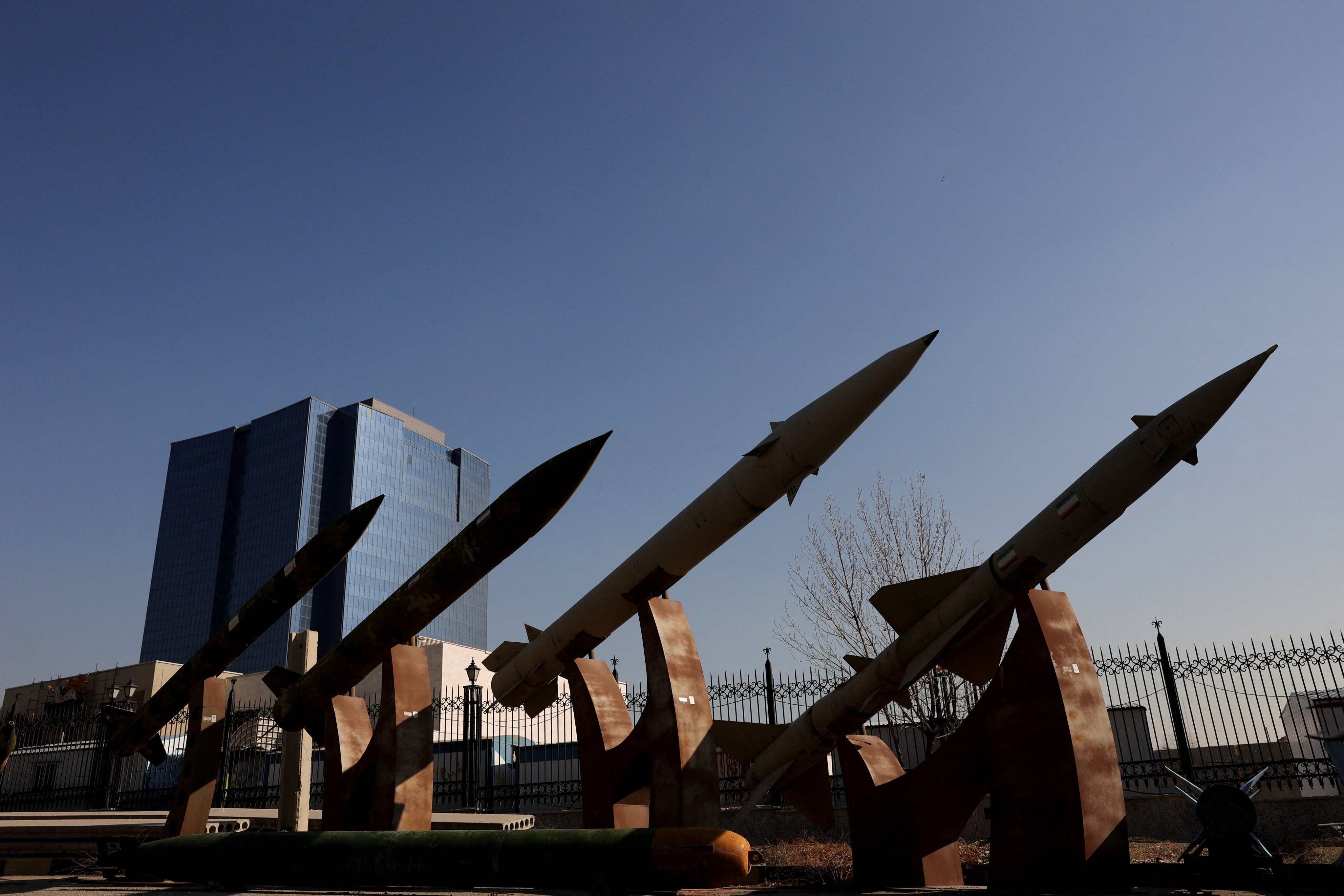 Iranian missiles displayed in a park in Tehran. Photo: West Asia News Agency via Reuters