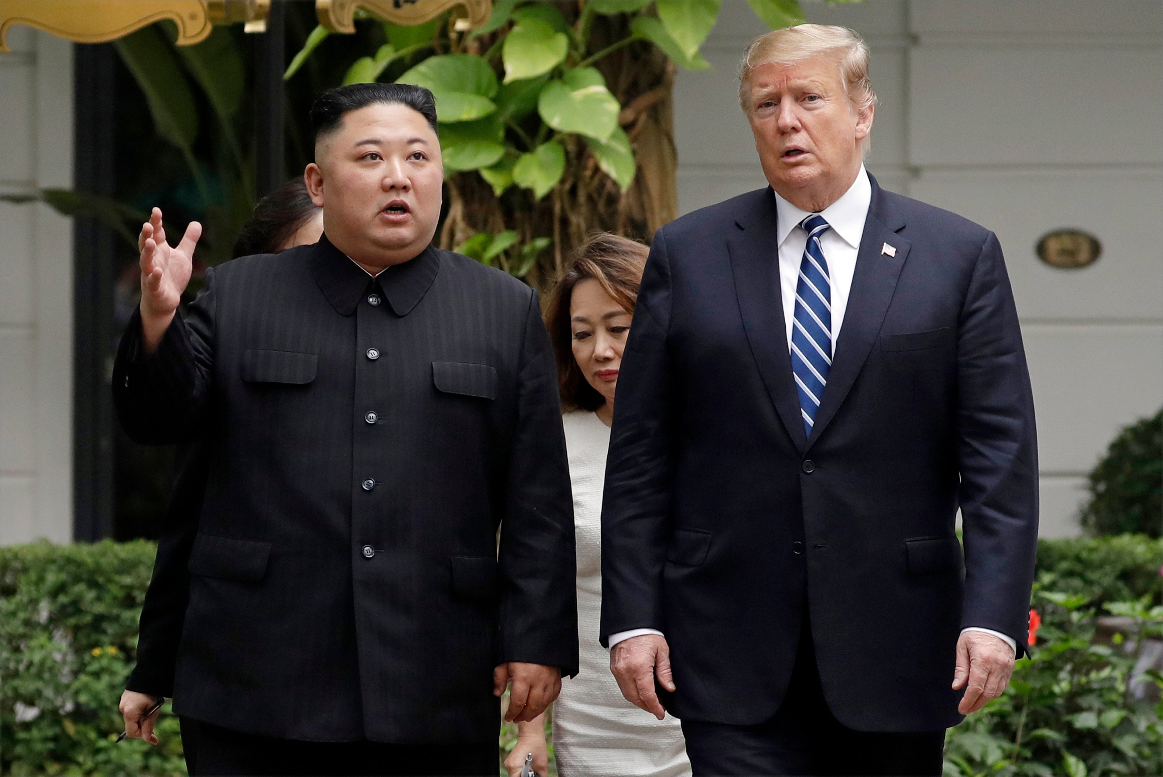 North Korean leader Kim Jong-un and US President Donald Trump after their first meeting in Hanoi, Vietnam, on February 28, 2019. Photo: AP