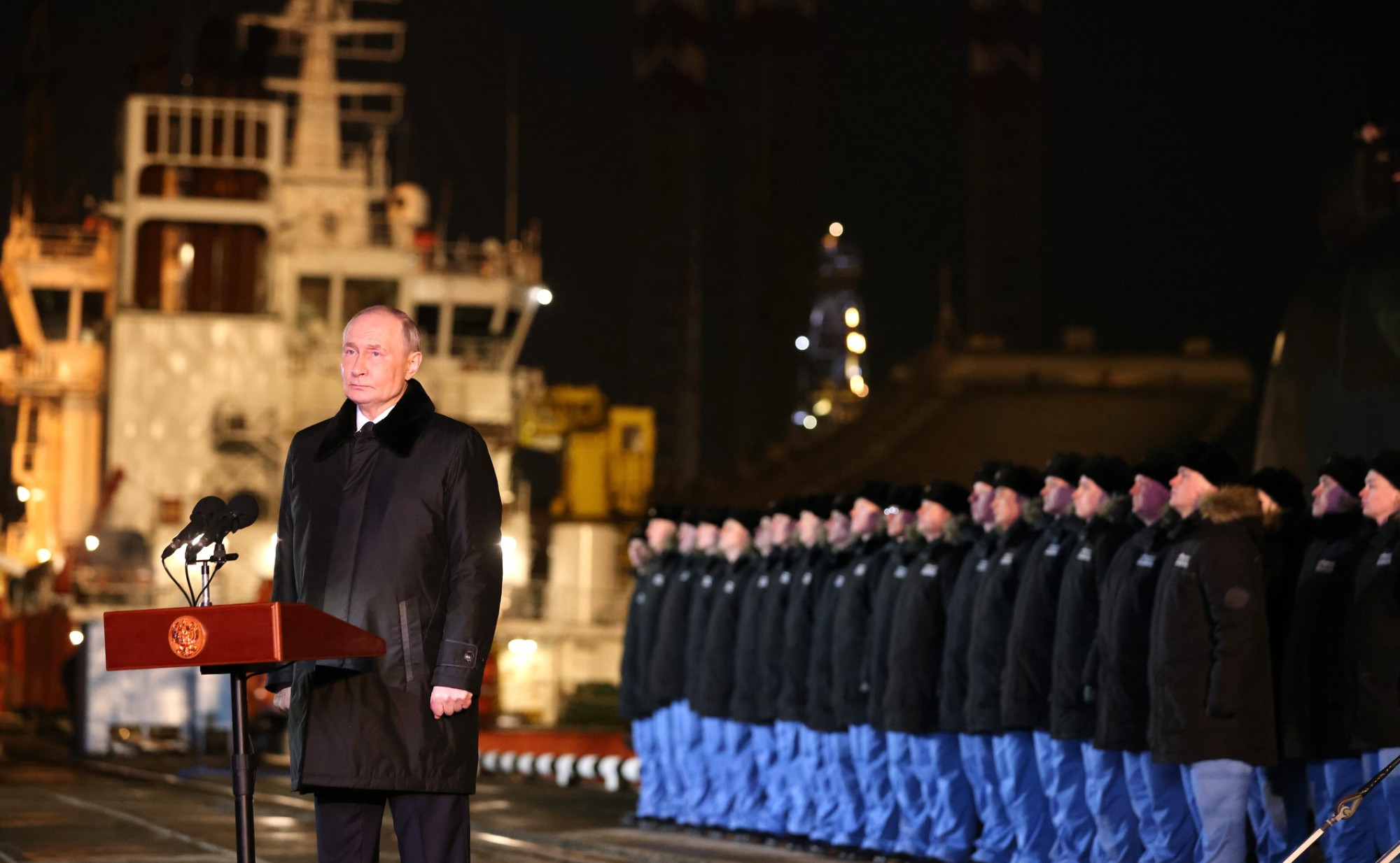 Russian President Vladimir Putin attends a ceremony to launch a nuclear-powered attack submarine in Murmansk last year. Photo: AFP