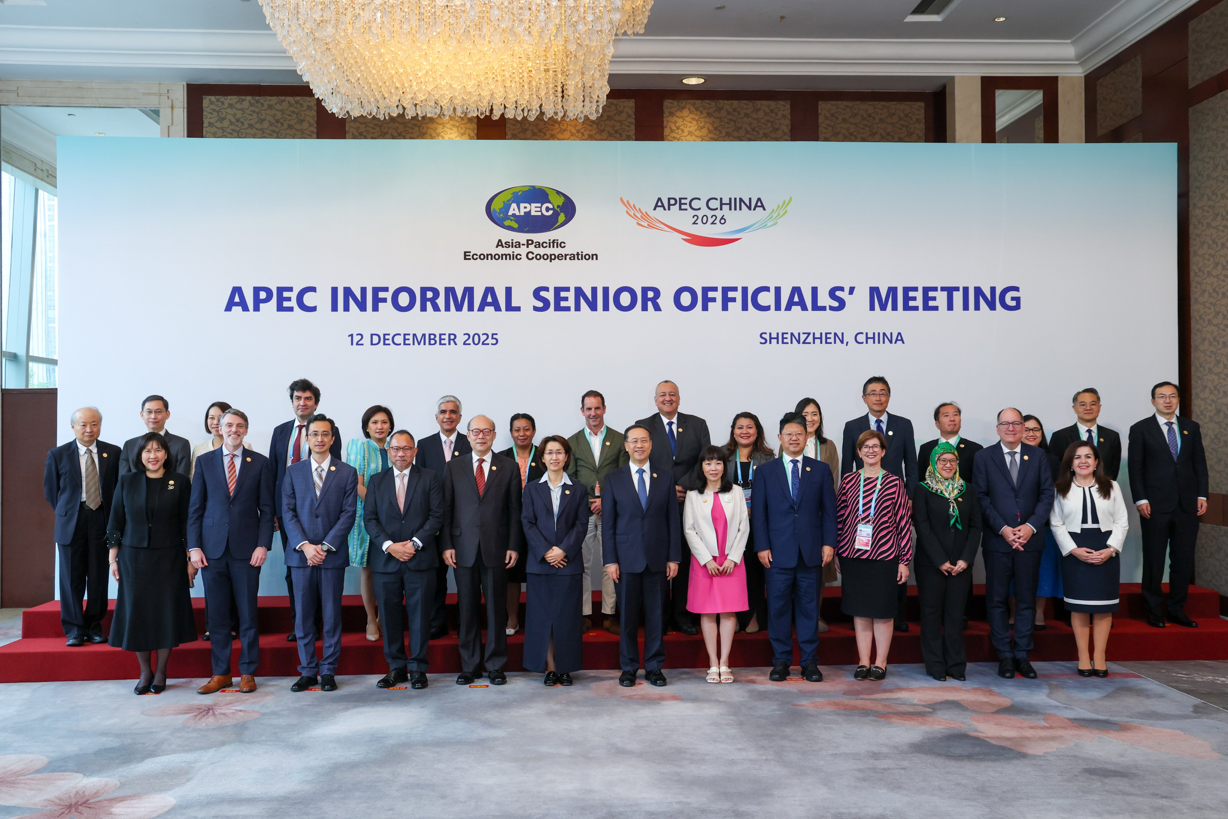 A group photo at the Apec informal senior officials’ meeting in Shenzhen, China on December 12, 2025. Photo: Xinhua