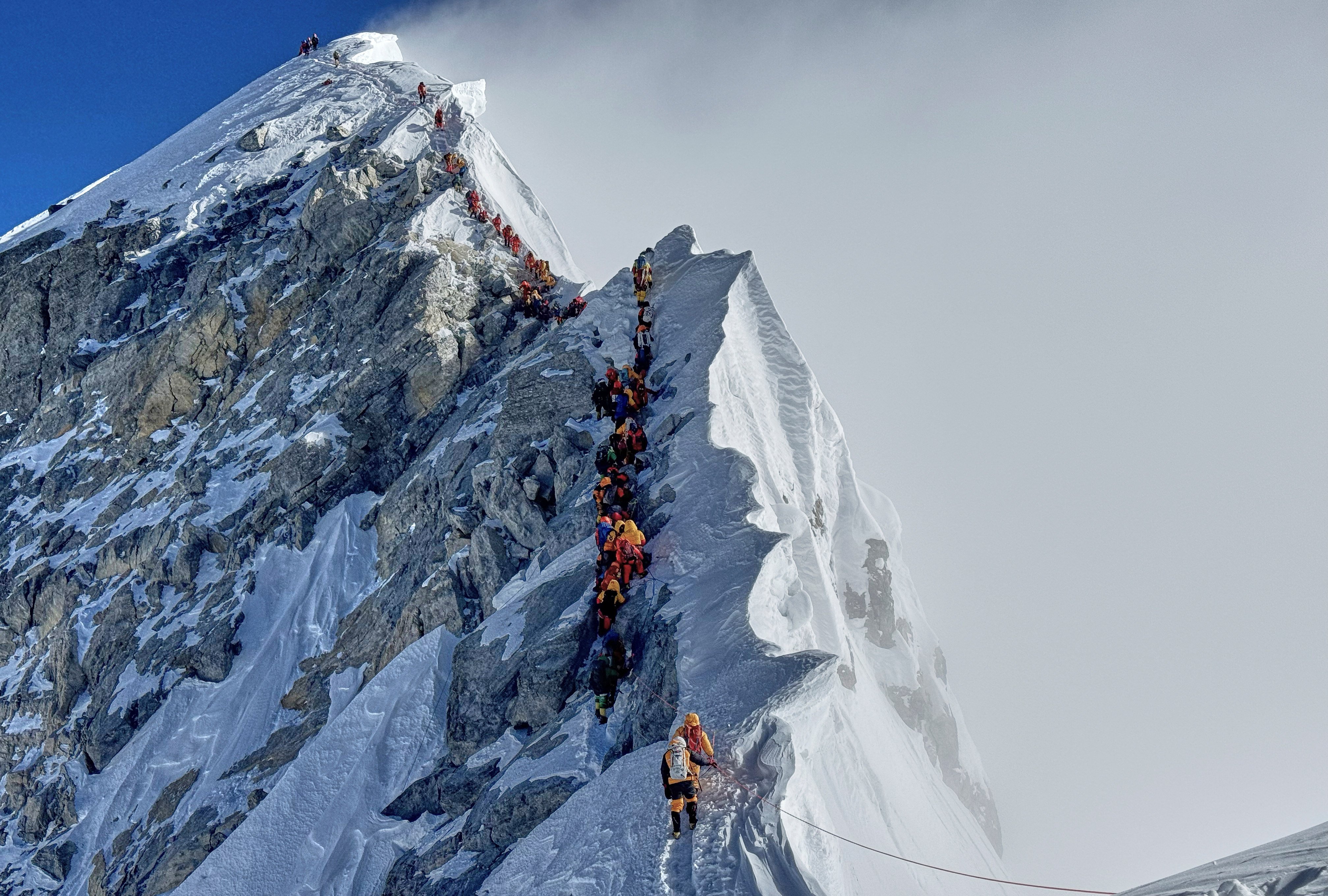 Mountaineers approach the summit of Mount Everest in Nepal. Photo: AP