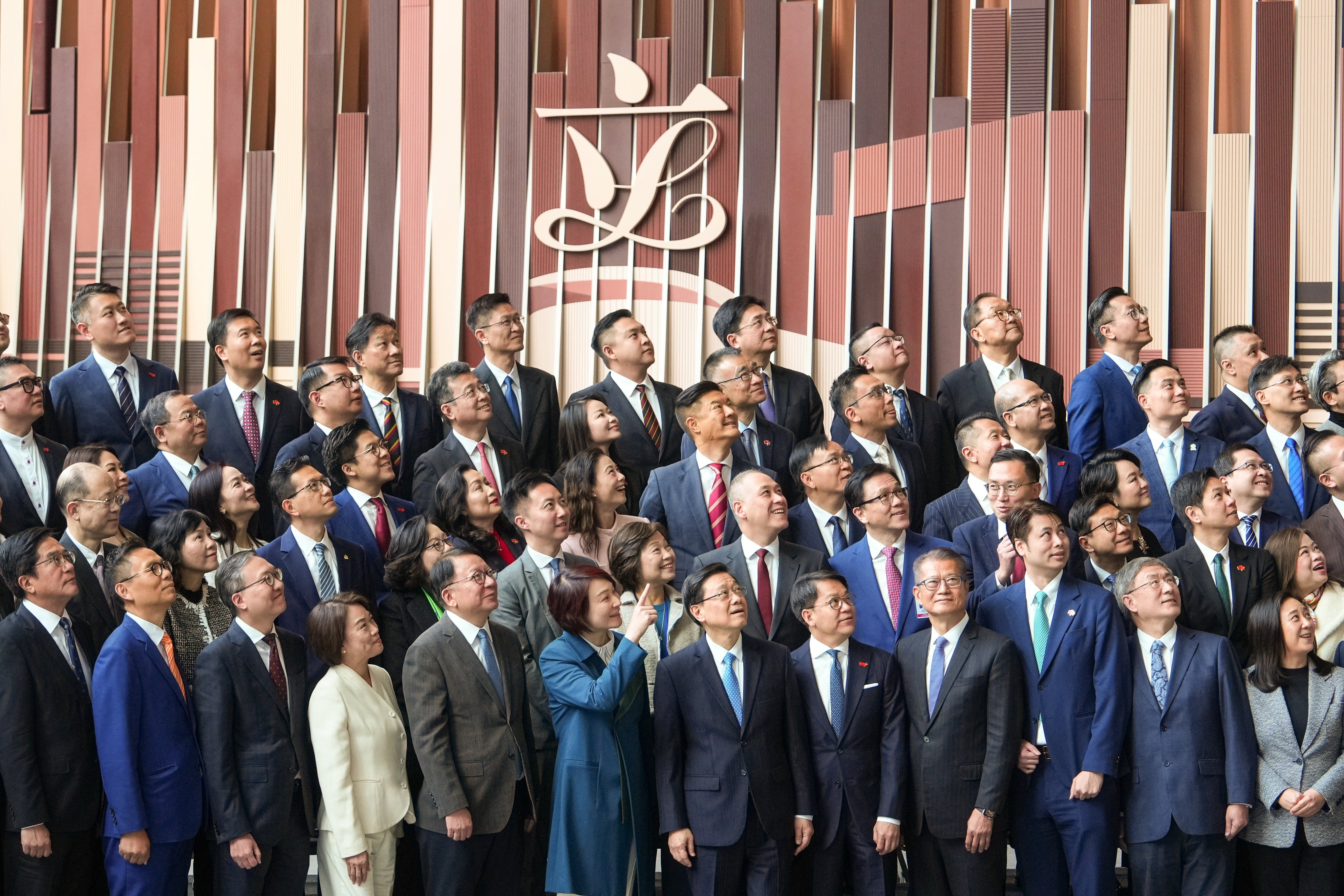 Hong Kong Chief Executive John Lee (front centre) with the latest cohort of lawmakers at the Legislative Council building on January 1. Photo: Sam Tsang