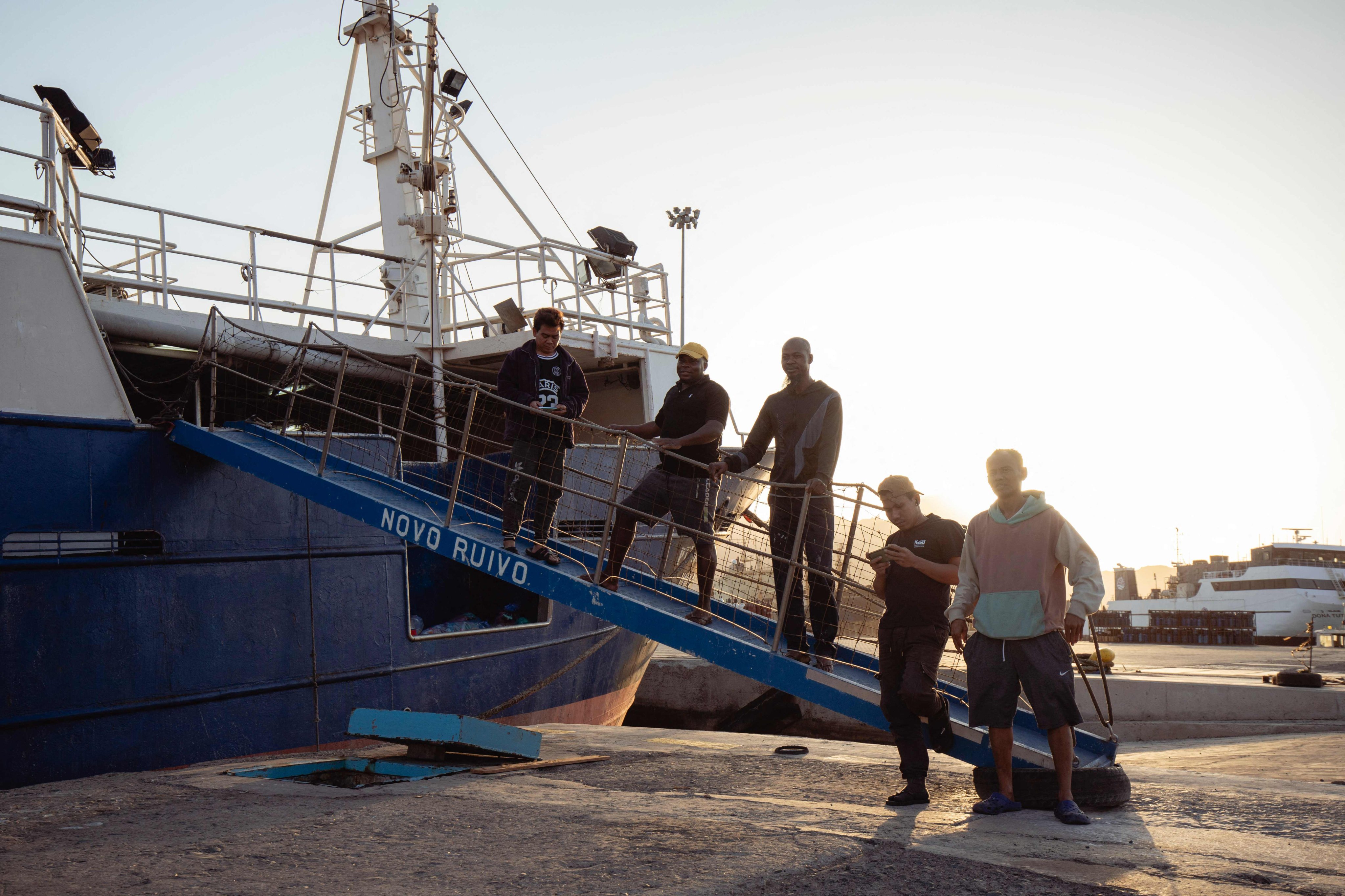 Crew members of the tuna longliner fishing vessel at the Porto Grande port in Mindelo. Photo: AFP