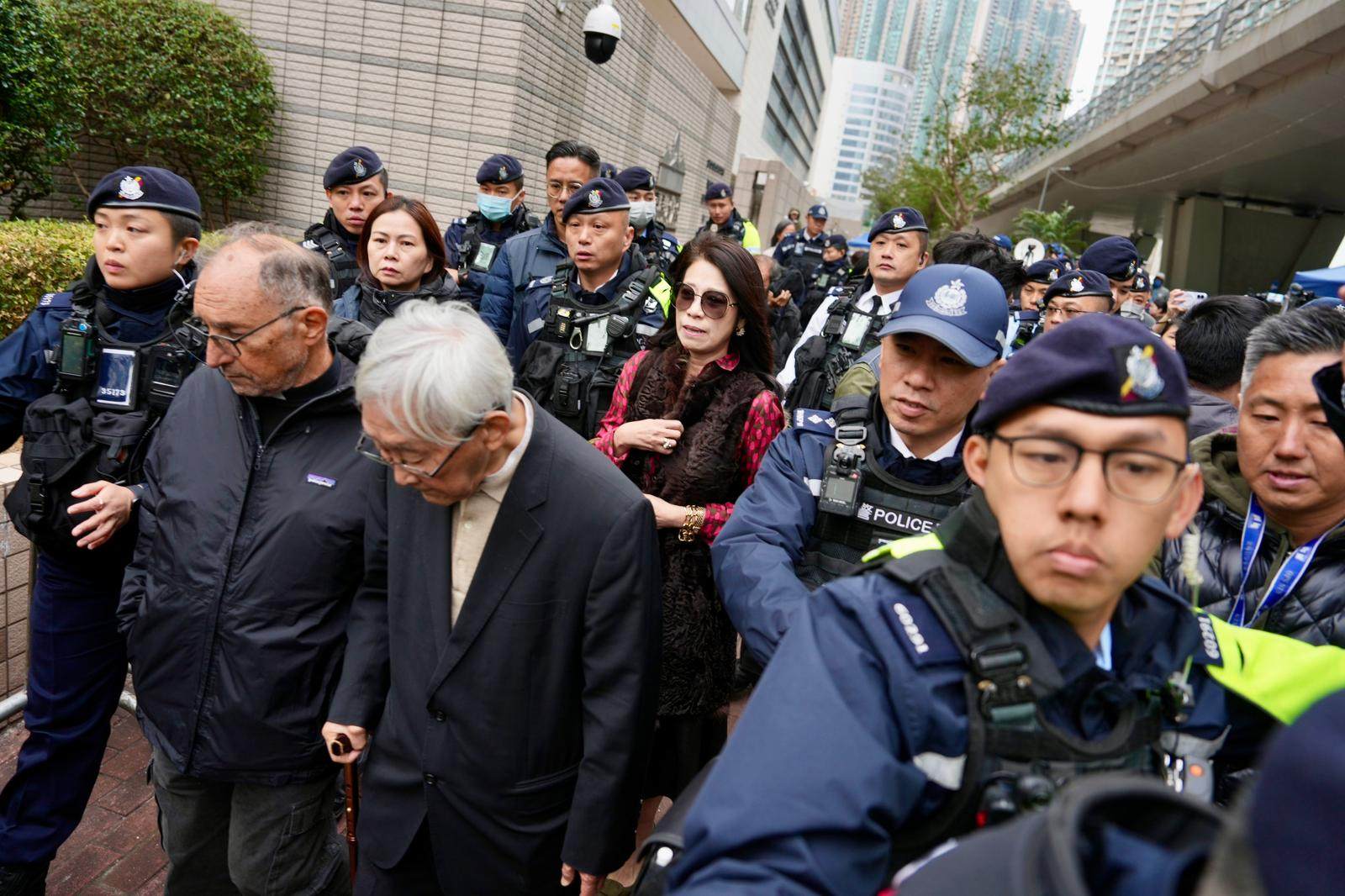 Cardinal Joseph Zen and Jimmy Lai’s wife Teresa Lai leave West Kowloon Court. Photo: Sam Tsang