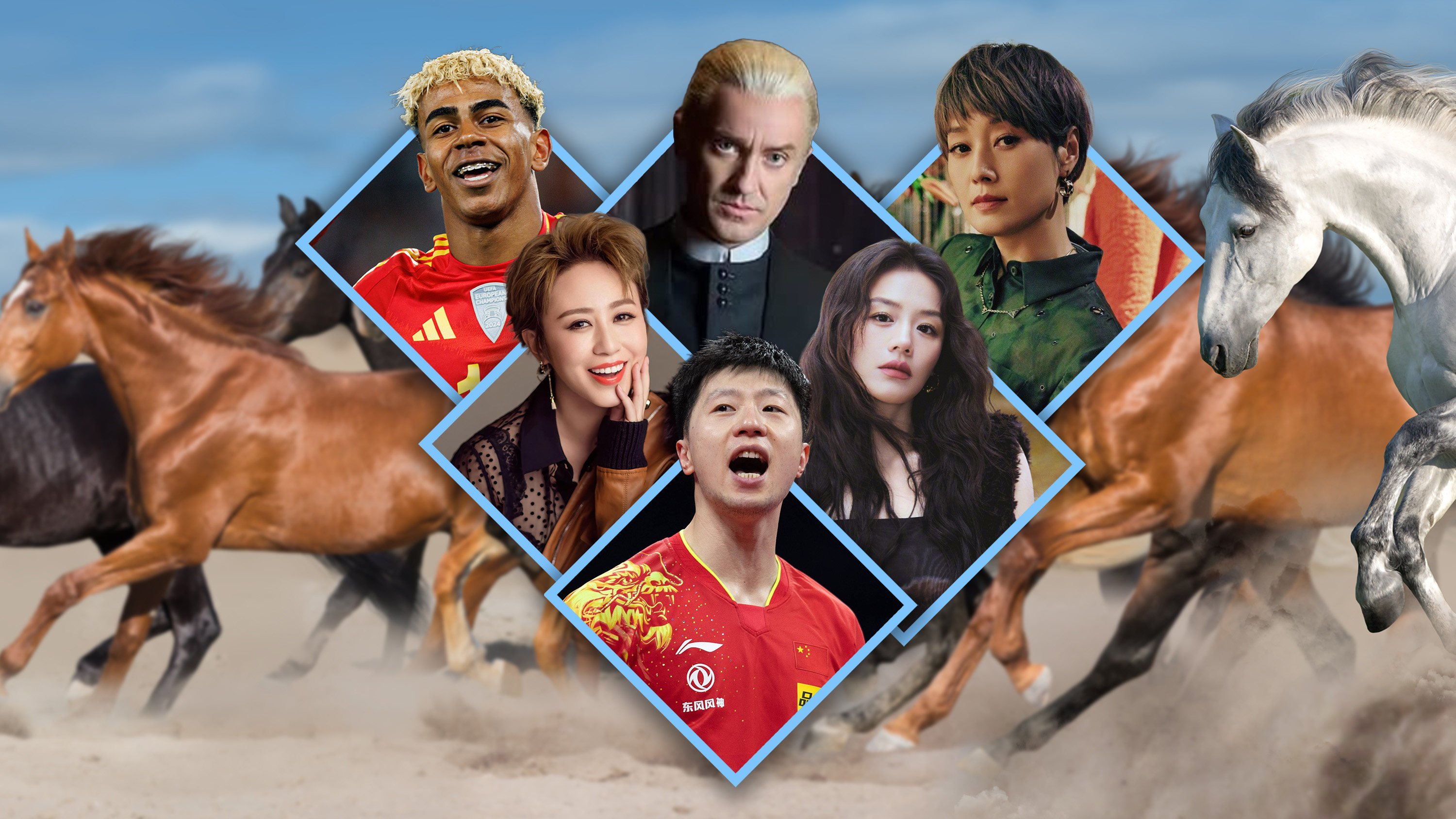Draco Malfoy, middle on top row, a fictional character from the Harry Potter series, along with celebrities whose names resemble the Chinese character “Ma,” have unexpectedly gained popularity in China. Photo: SCMP composite/Shutterstock/Sohu/Weibo/Douyin/IG@t22felton