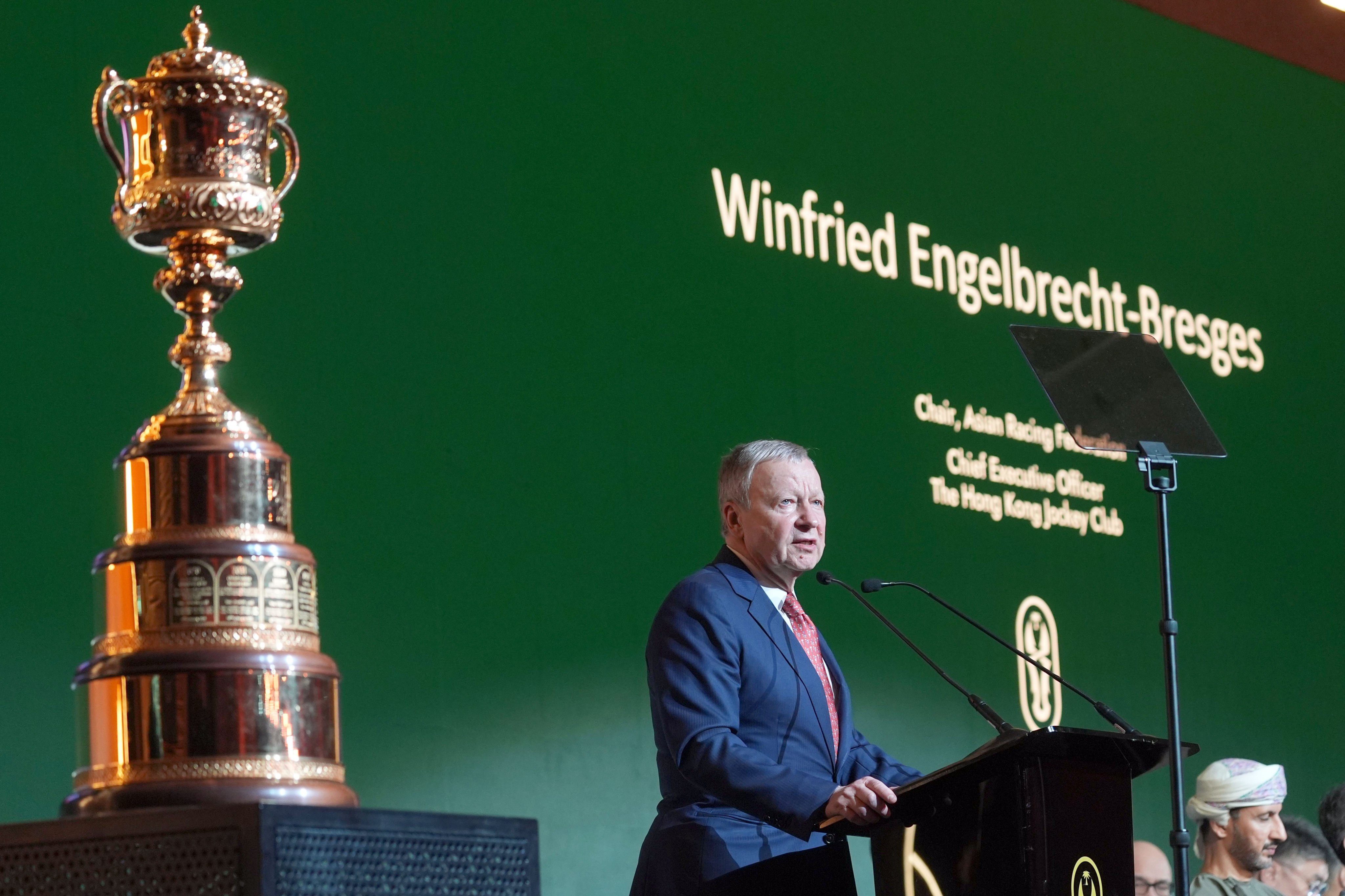 Winfried Engelbrecht-Bresges highlighted the challenges the industry was facing at the 41st Asian Racing Conference in Riyadh. Photo: HKJC