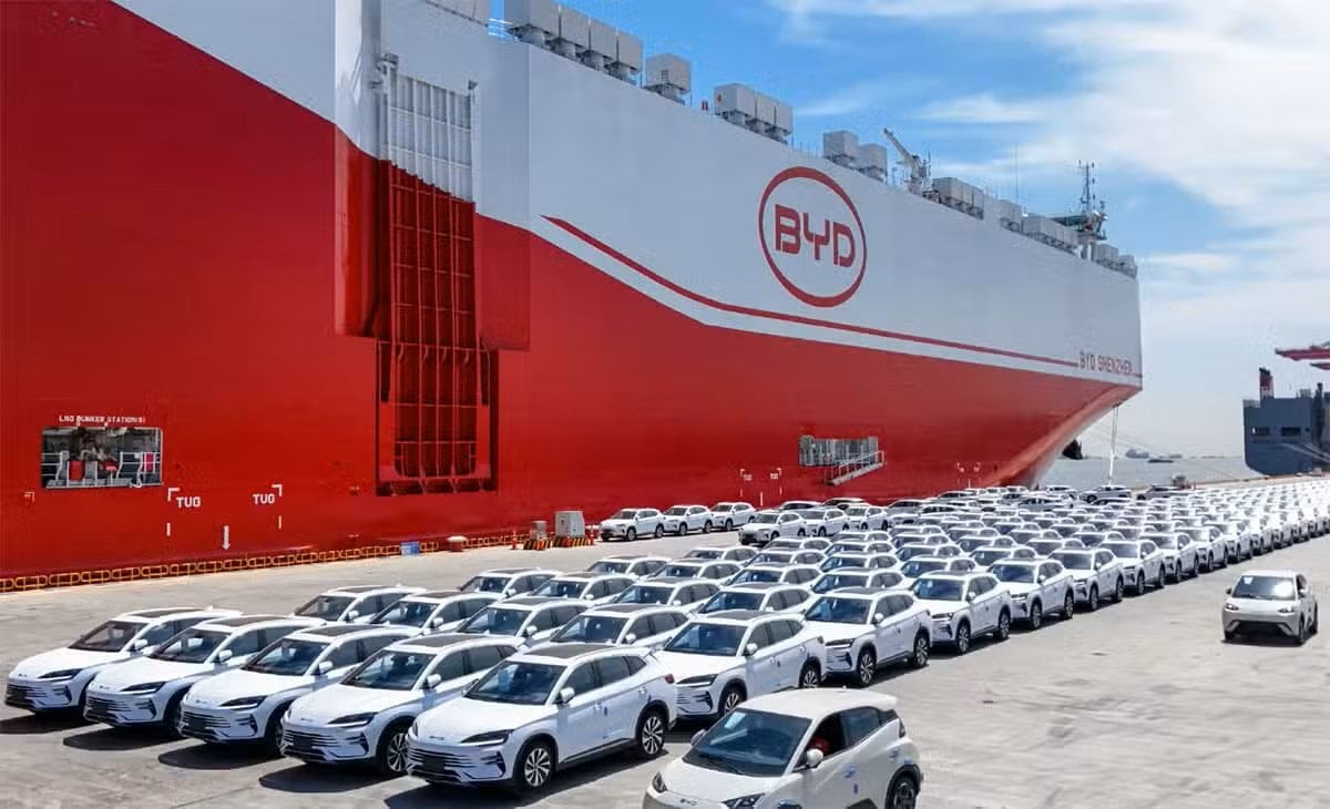 In May, BYD unloaded 7,292 electric vehicles at Itajai port in southern Brazil using its own cargo ships. Photo: Handout