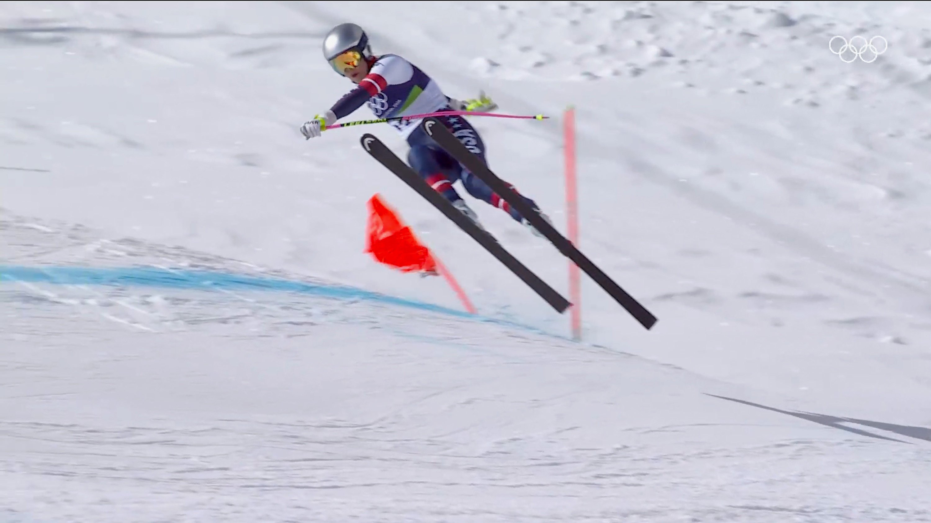 Lindsey Vonn crashes on day two of the Milano Cortina 2026 Winter Olympics. Photo: TNS