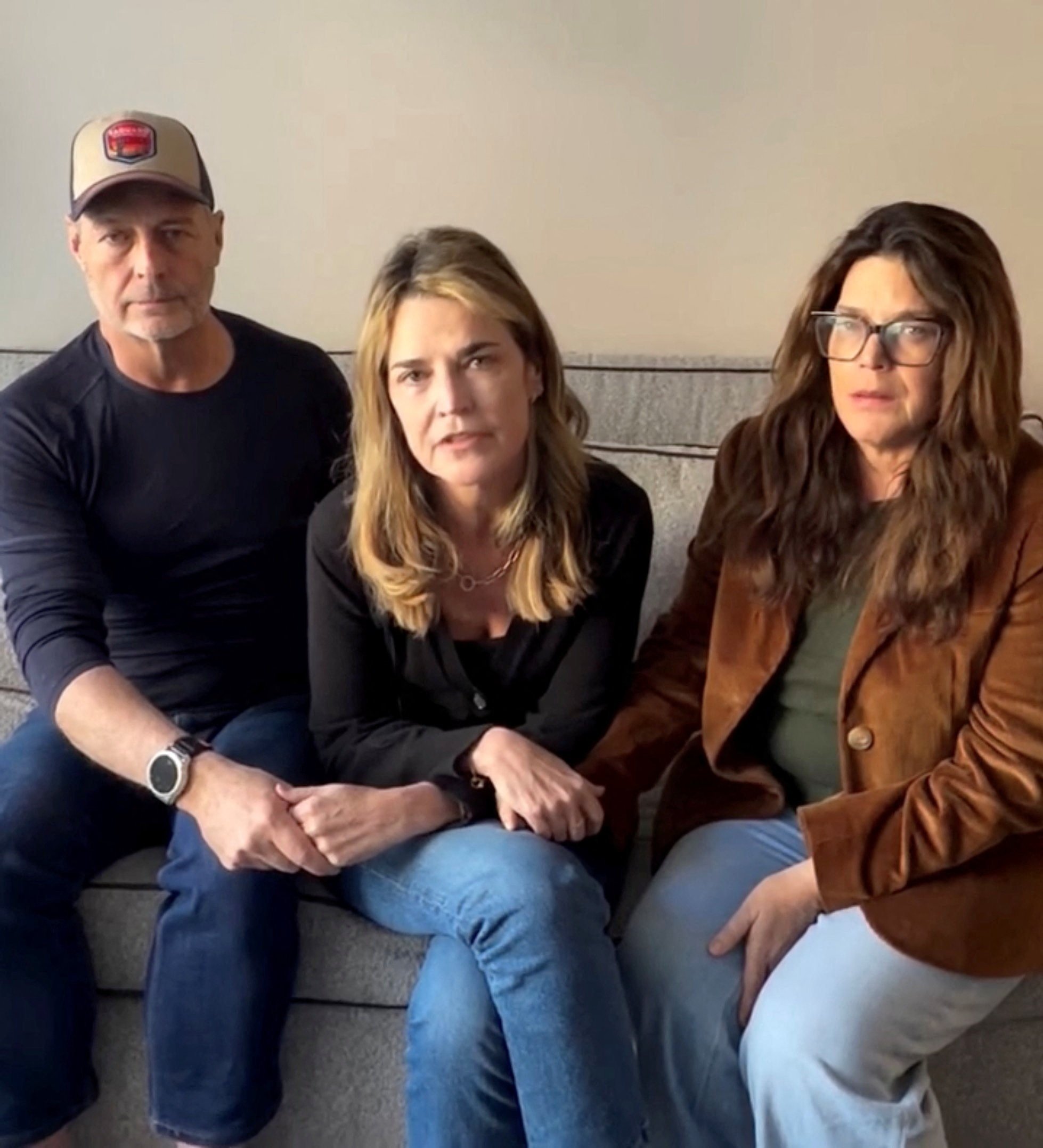 ‘Today’ host Savannah Guthrie with her siblings Annie and Camron, in a video message on Friday. Photo: Savannah Guthrie via Instagram