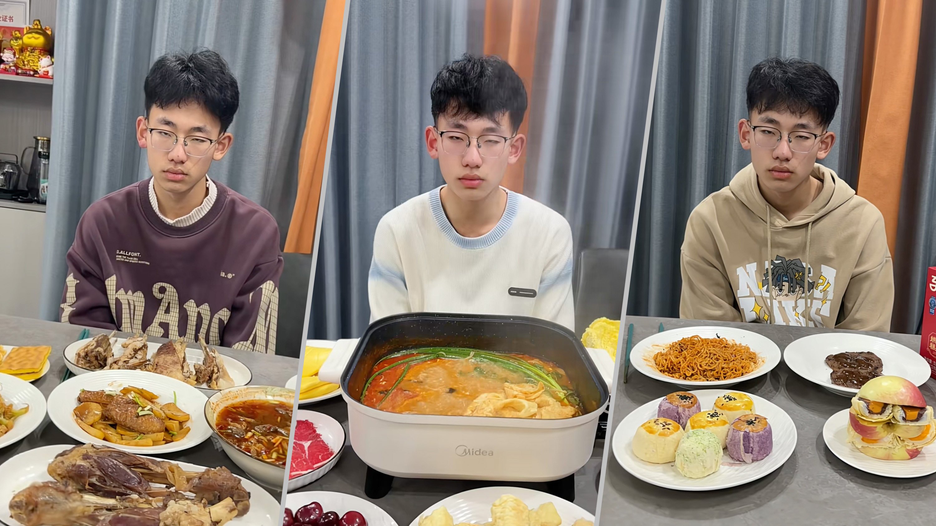 A mother in China prepared “thunder breakfasts” for her son every day, featuring unique dishes like durian with hotpot and tanghulu with sour fish soup, which went viral, amassing over 900 million views. Photo: SCMP composite/Douyin