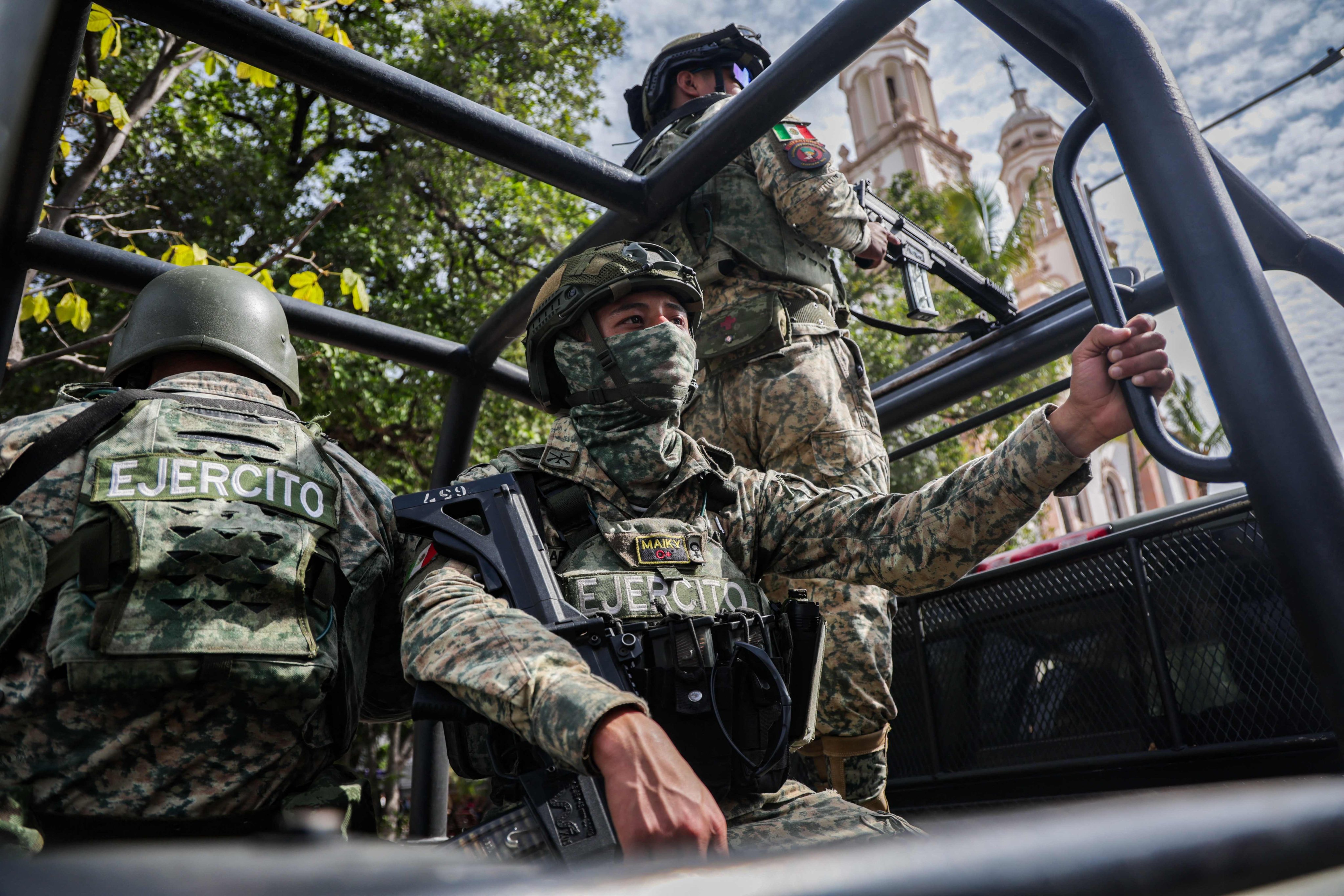 Mexican soldiers patrol the streets of Culiacan, Sinaloa state, Mexico. Photo: AFP