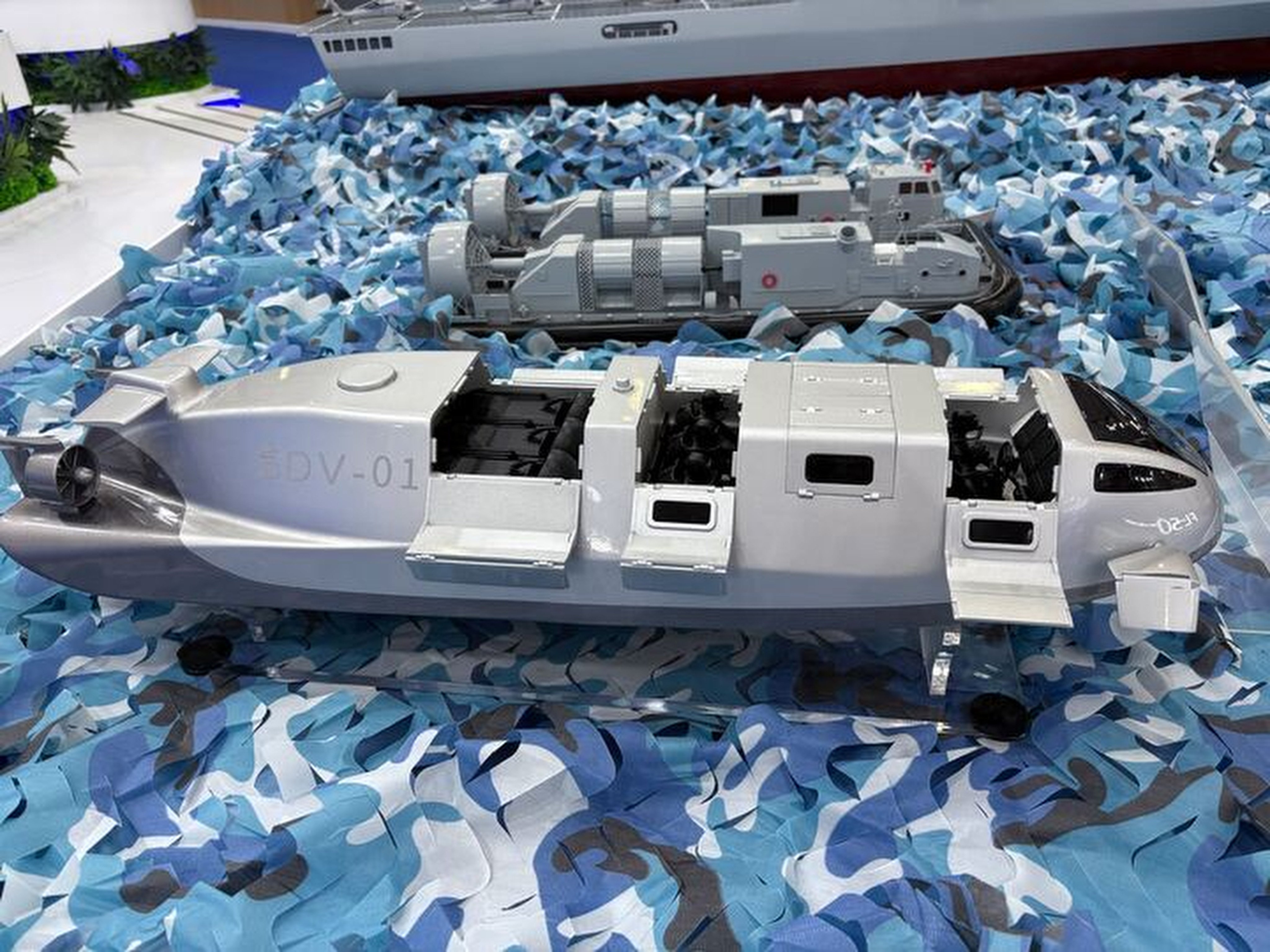 A small model of the SDV-01, a swimmer delivery vehicle made by state-owned China State Shipbuilding Corporation, is displayed at the World Defence Show in Riyadh, Saudi Arabia, on Monday. Photo: Amber Wang