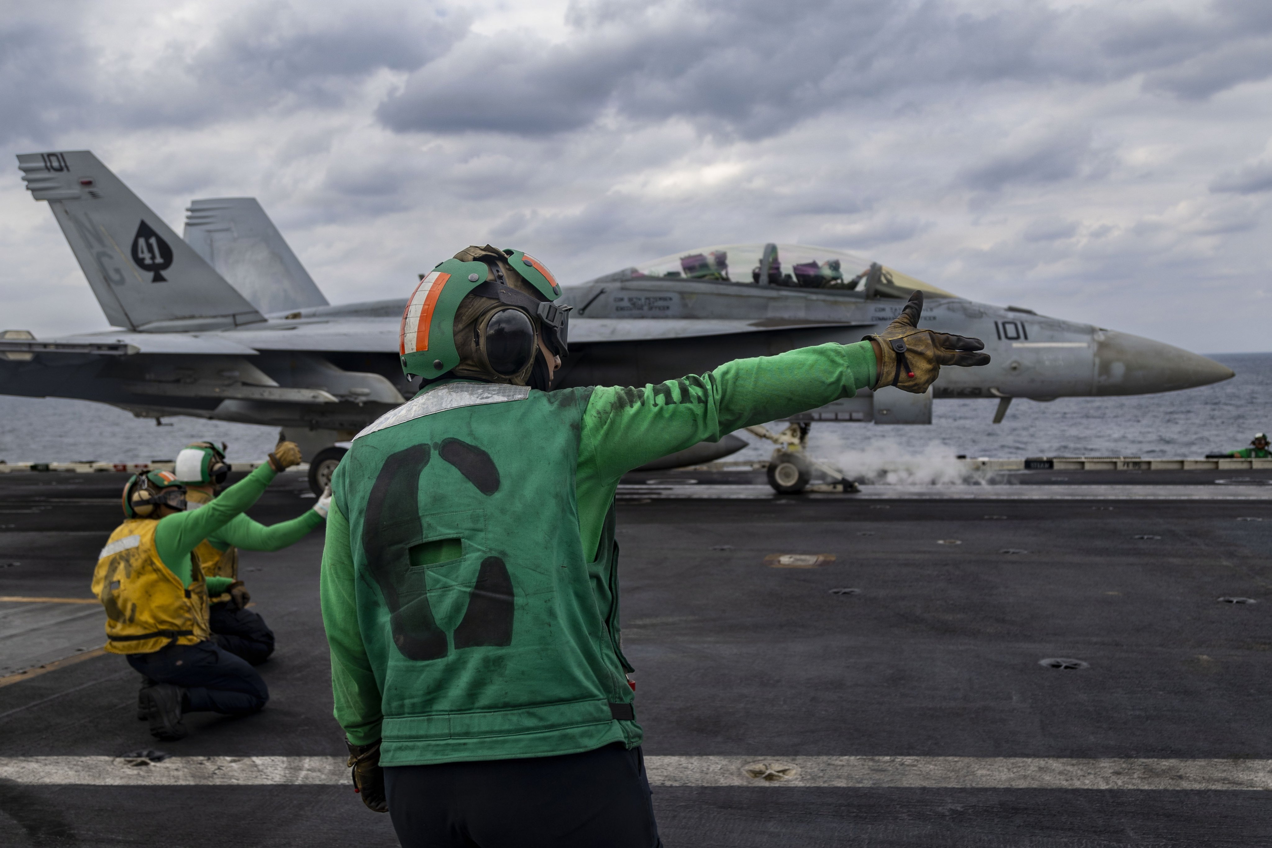 An F/A-18F Super Hornet preparing to launch from the USS Abraham Lincoln in the Arabian. Photo: US Navy via AFP