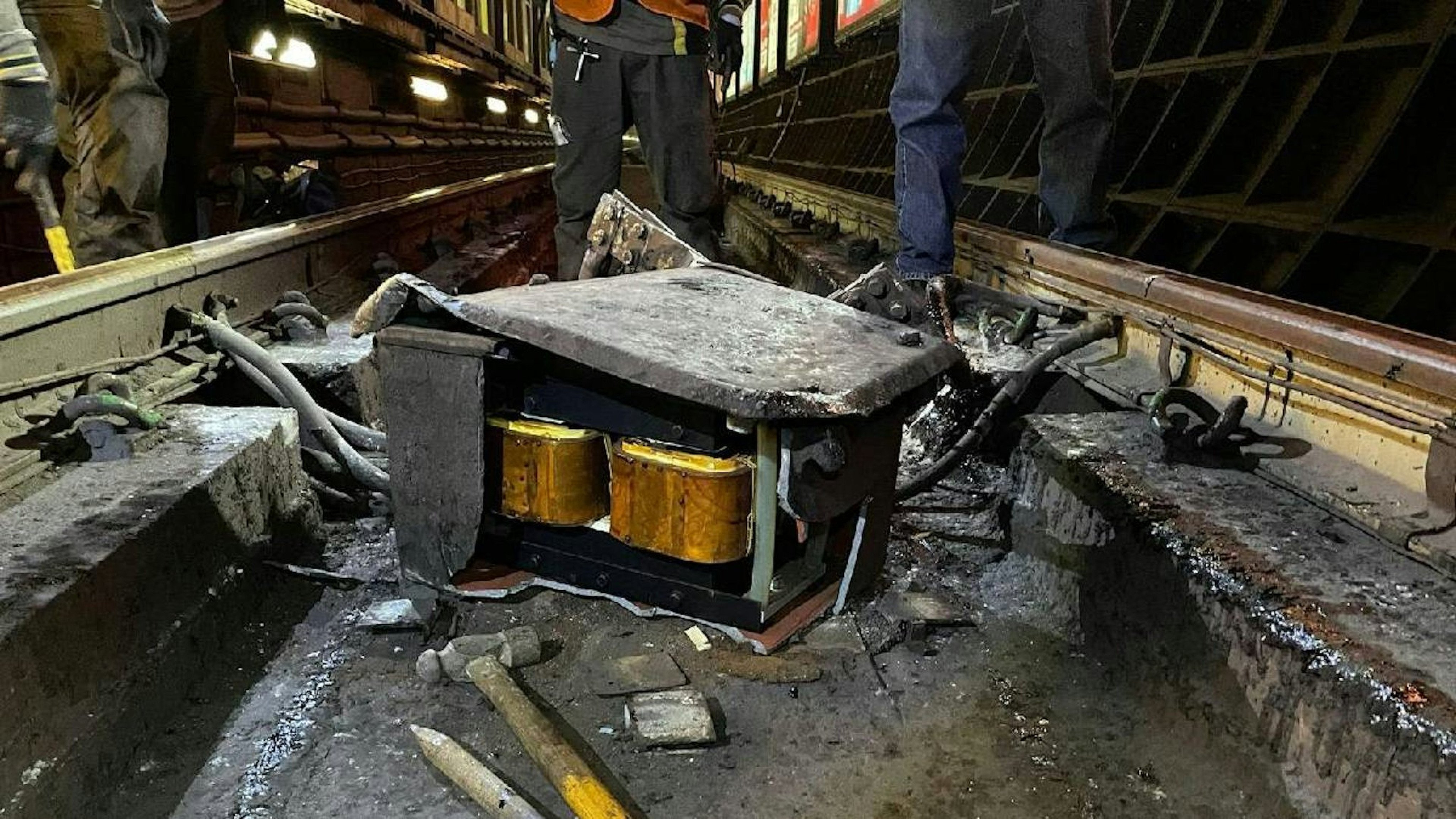Objects, including maintenance vehicle components and signalling equipment, were found on the tracks between Wan Chai and Causeway Bay stations. Photo: Handout