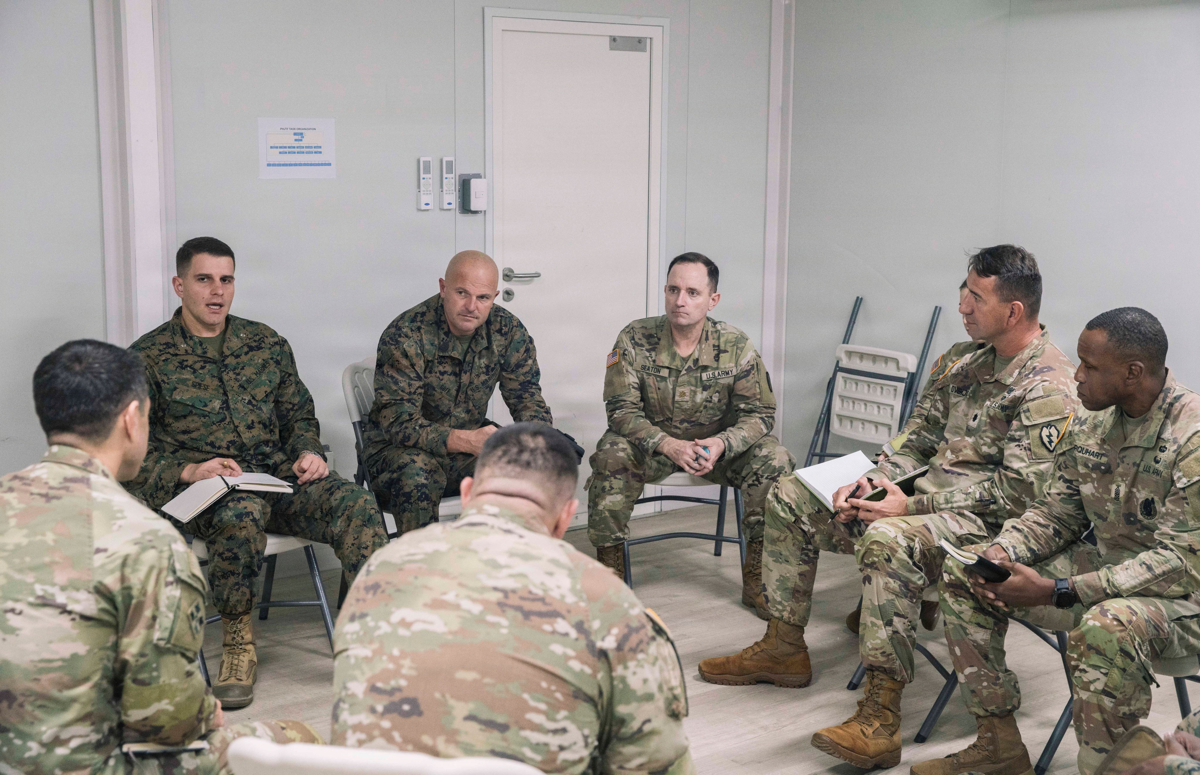 Members of the US Army Rotational Force-Philippines and the Marine Rotational Force-Southeast Asia hold a meeting at Camp Aguinaldo in the Philippines on January 12. Photo: Handout