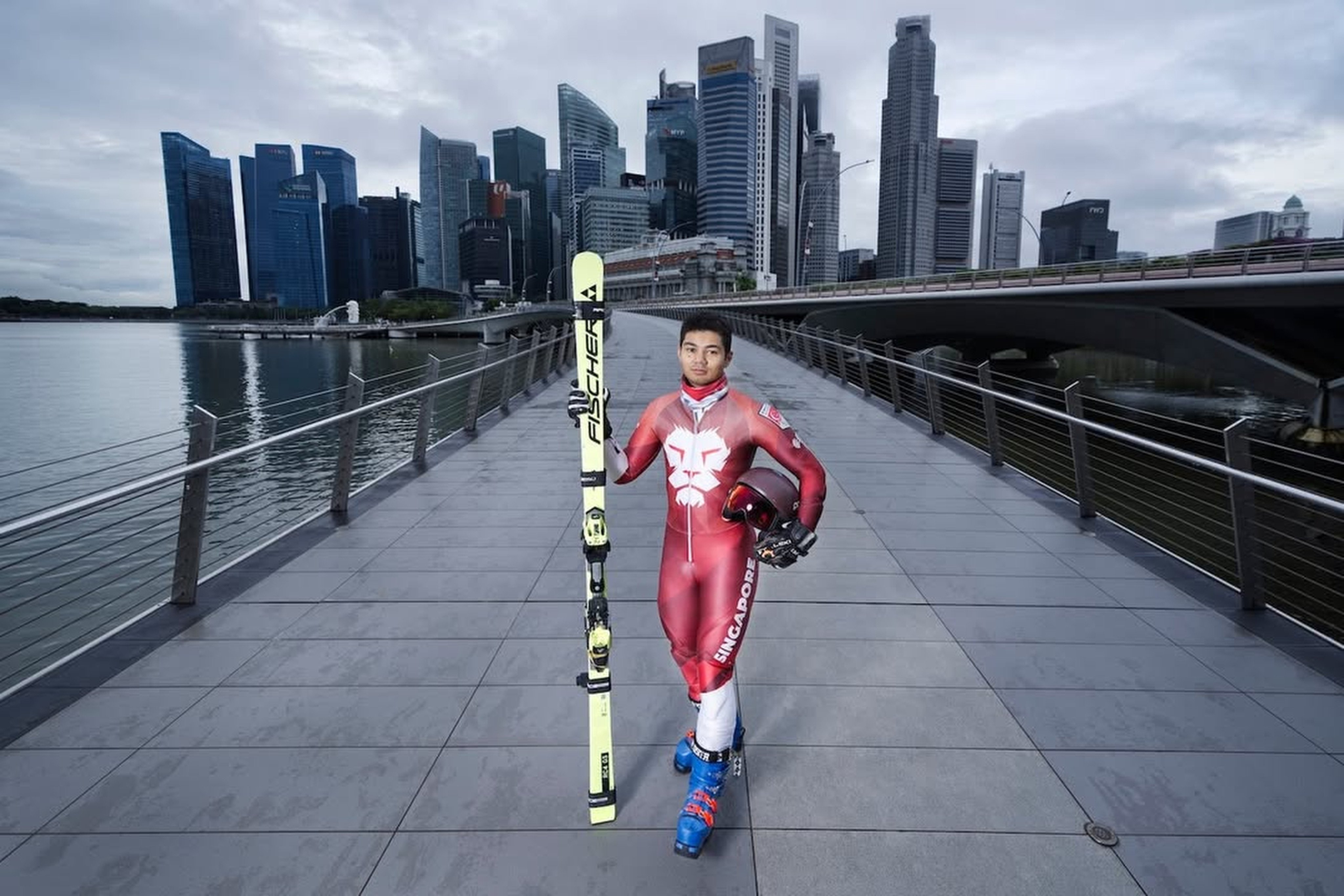 Singaporean Faiz Basha trained on in-line skates to replicate some of the actions in skiing while he was in Singapore, where there are no mountains. Photo: Instagram/sgolympics