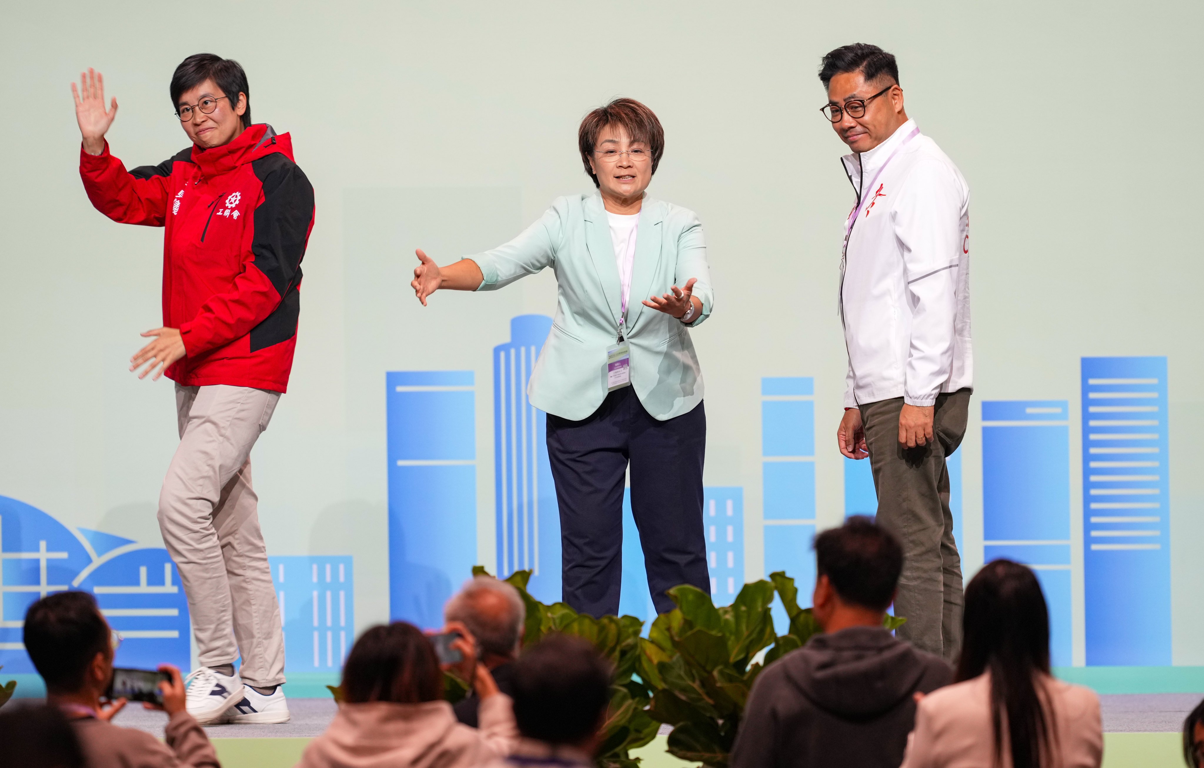 Christine Fong (centre) and Chris Ip (right) were elected from the New Territories South East geographical Constituency. Photo: Sam Tsang