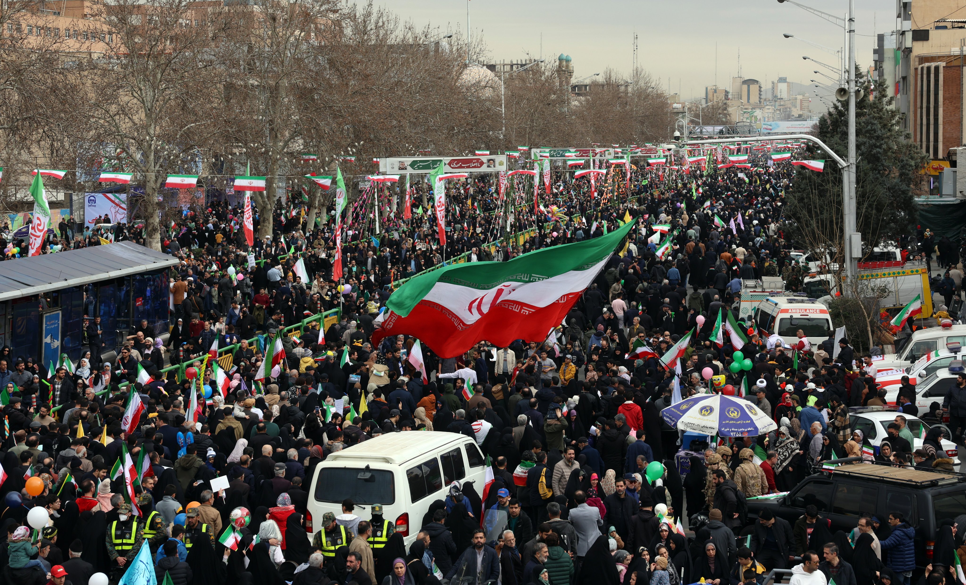 Iranians take part in celebrations of the 47th anniversary of the Islamic Revolution in Tehran on Wednesday. Photo: EPA