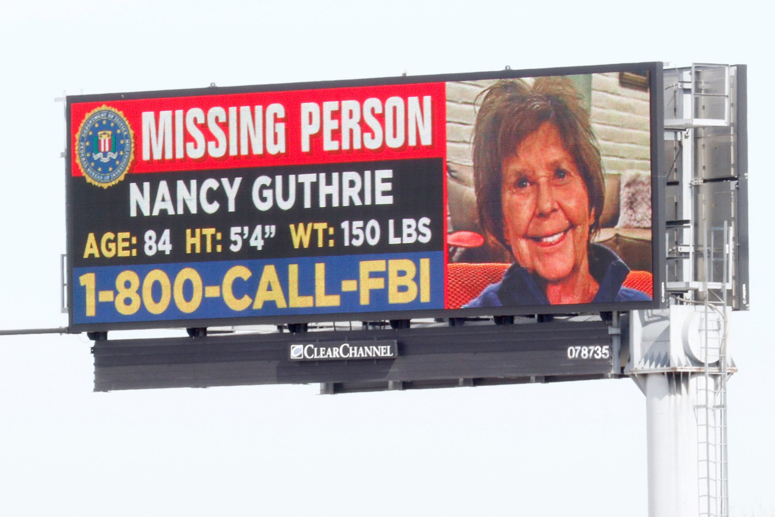 A missing person poster for Nancy Guthrie in Lewisville, Texas. Photo: TNS