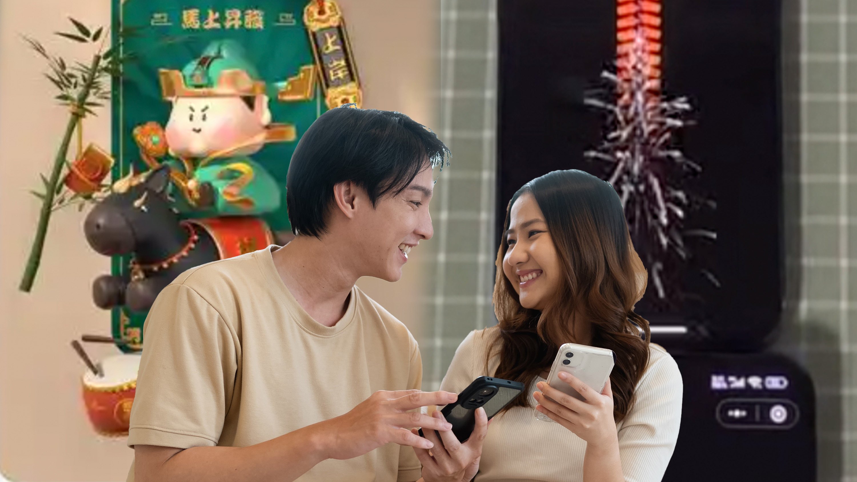 The “cyber Lunar New Year” trend is popular among younger generations in China, which includes burning digital incense, purchasing virtual goods, and using AI-generated characters for companionship during the holiday. Photo: SCMP composite/Shutterstock/RedNote/Baidu