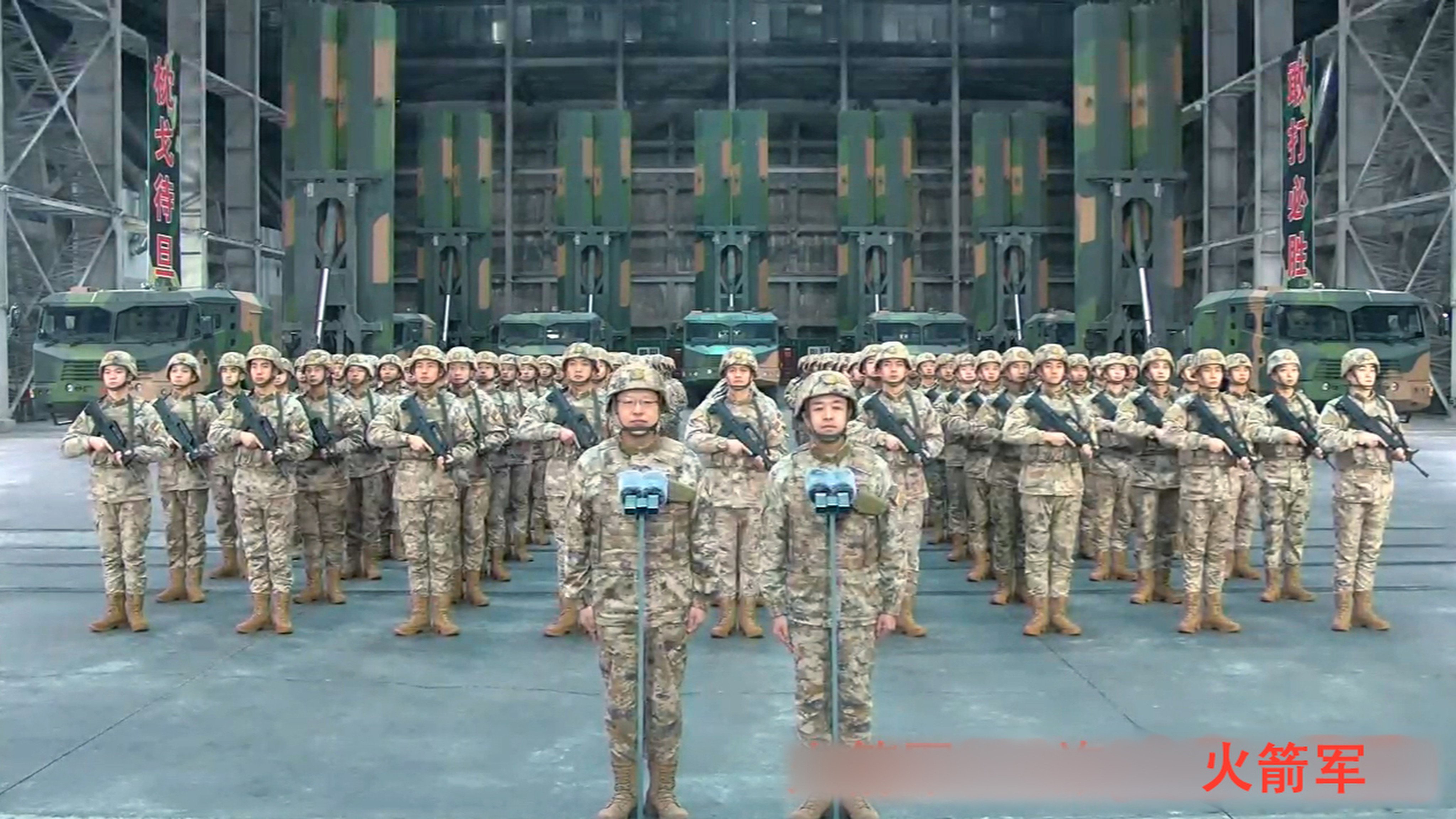 Members of the People’s Liberation Army stand at attention as Chinese President Xi Jinping inspects their combat readiness via video link in Beijing on Tuesday. Photo: Xinhua