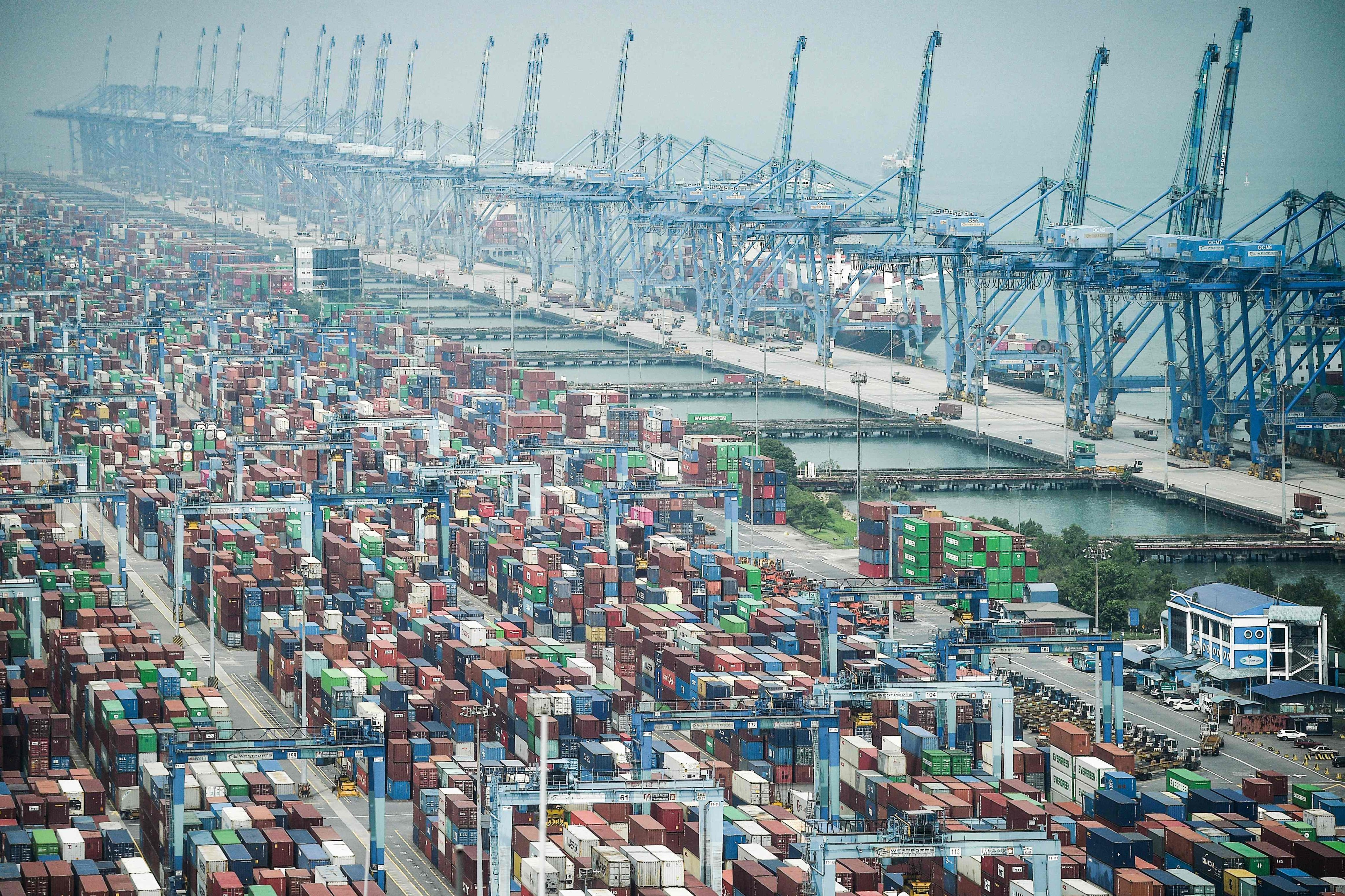 Shipping containers are seen stacked in Port Klang on the outskirts of Kuala Lumpur, Malaysia. Photo: AFP