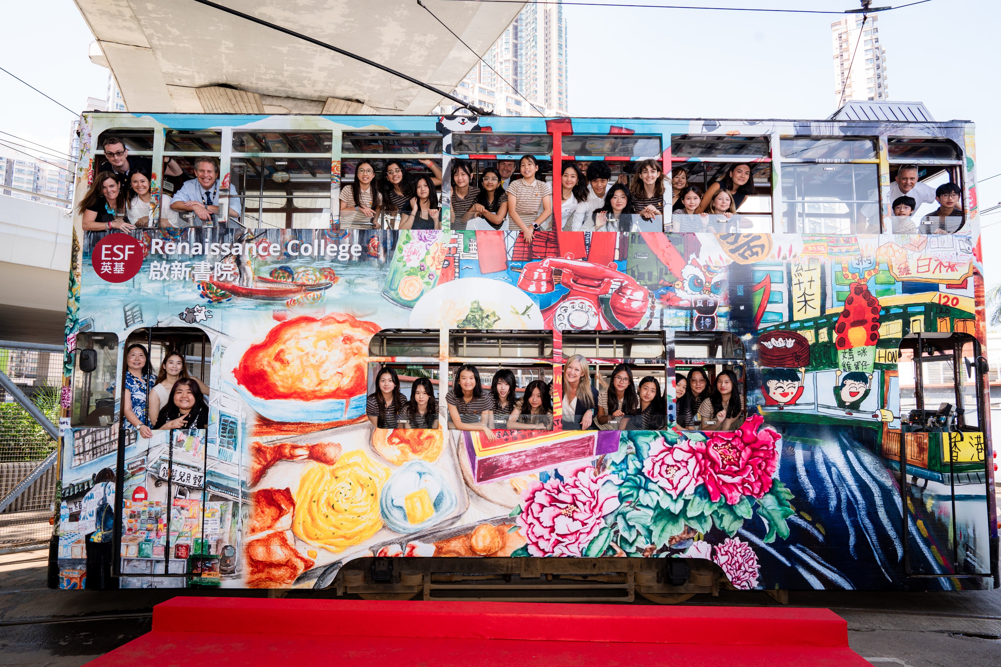 RCHK students collaborate with Tramplus to turn one of Hong Kong’s iconic “ding dings” into a moving artwork. Photo: Handout