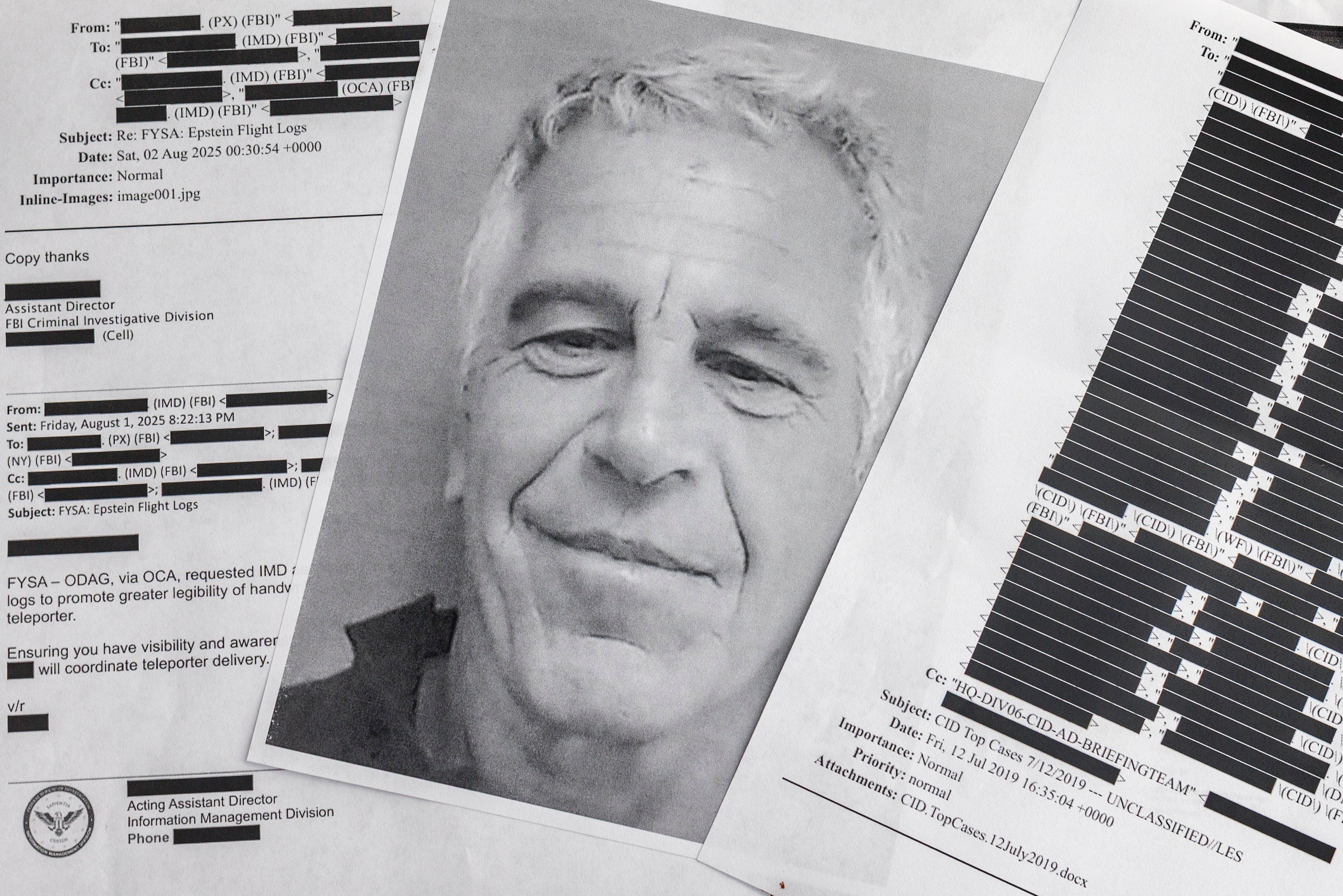 Printed copies of the Jeffrey Epstein files. Photo: EPA