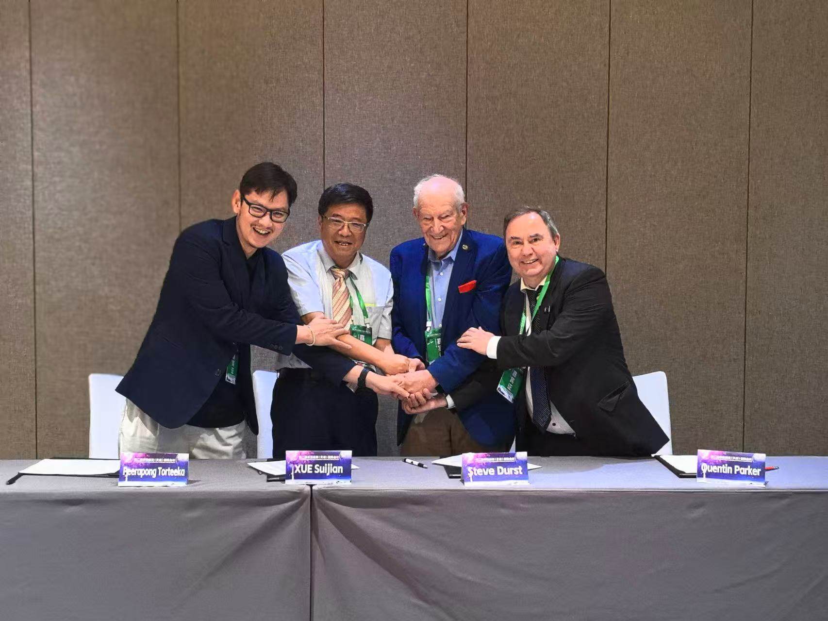 Steve Durst (second right) poses with collaboration partners from mainland China, Hong Kong and Thailand at the second International Deep Space Exploration Conference (Tiandu Forum) in Anhui, in September 2024. Photo: Handout