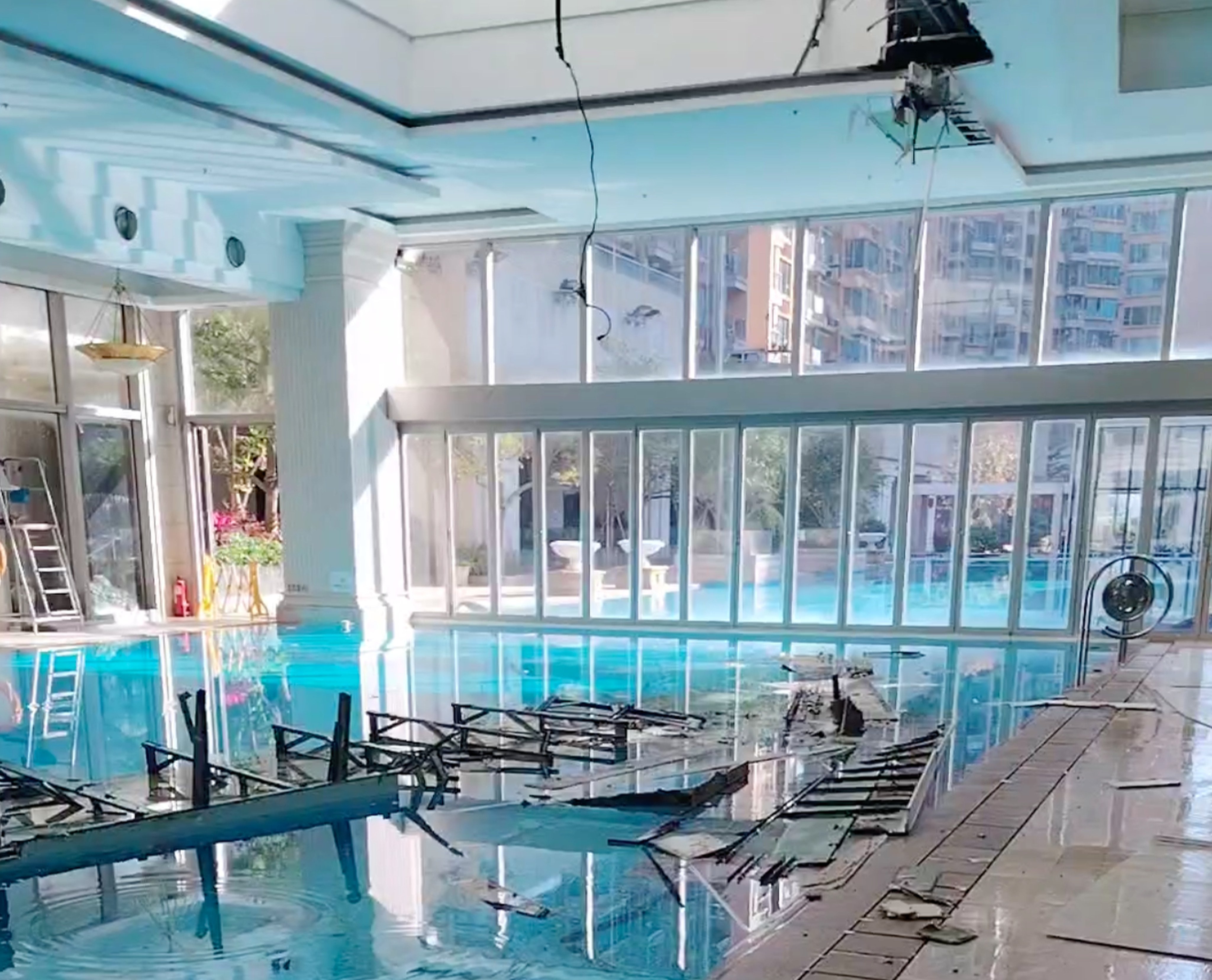 The clubhouse contractor had said “material” fell from the ceiling of the pool. Photo: Handout