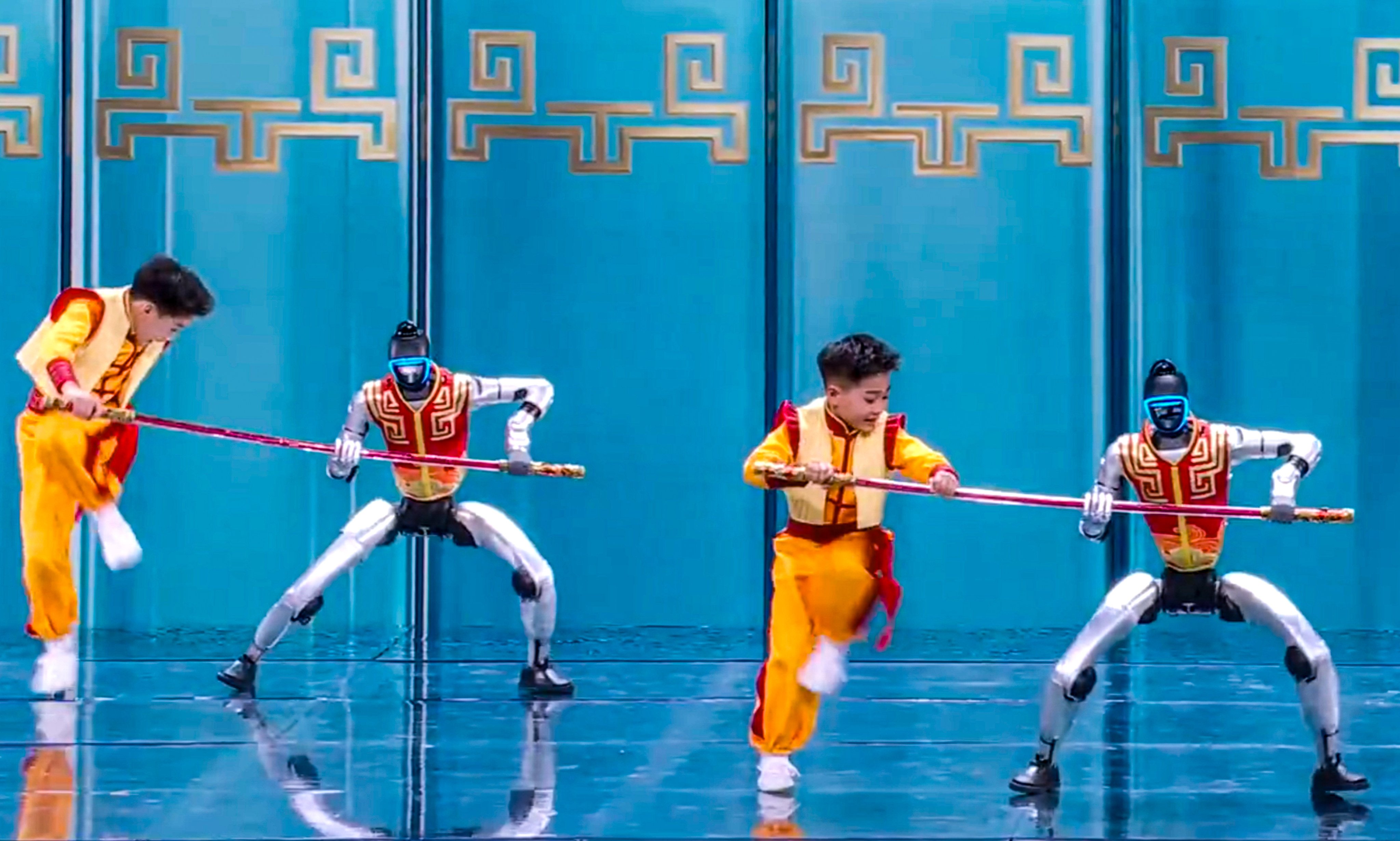 Shaolin meets silicon: Unitree’s humanoid robots perform routines alongside human martial artists at China’s Spring Festival Gala, showcasing the next leap in robotics. Photo: CCTV