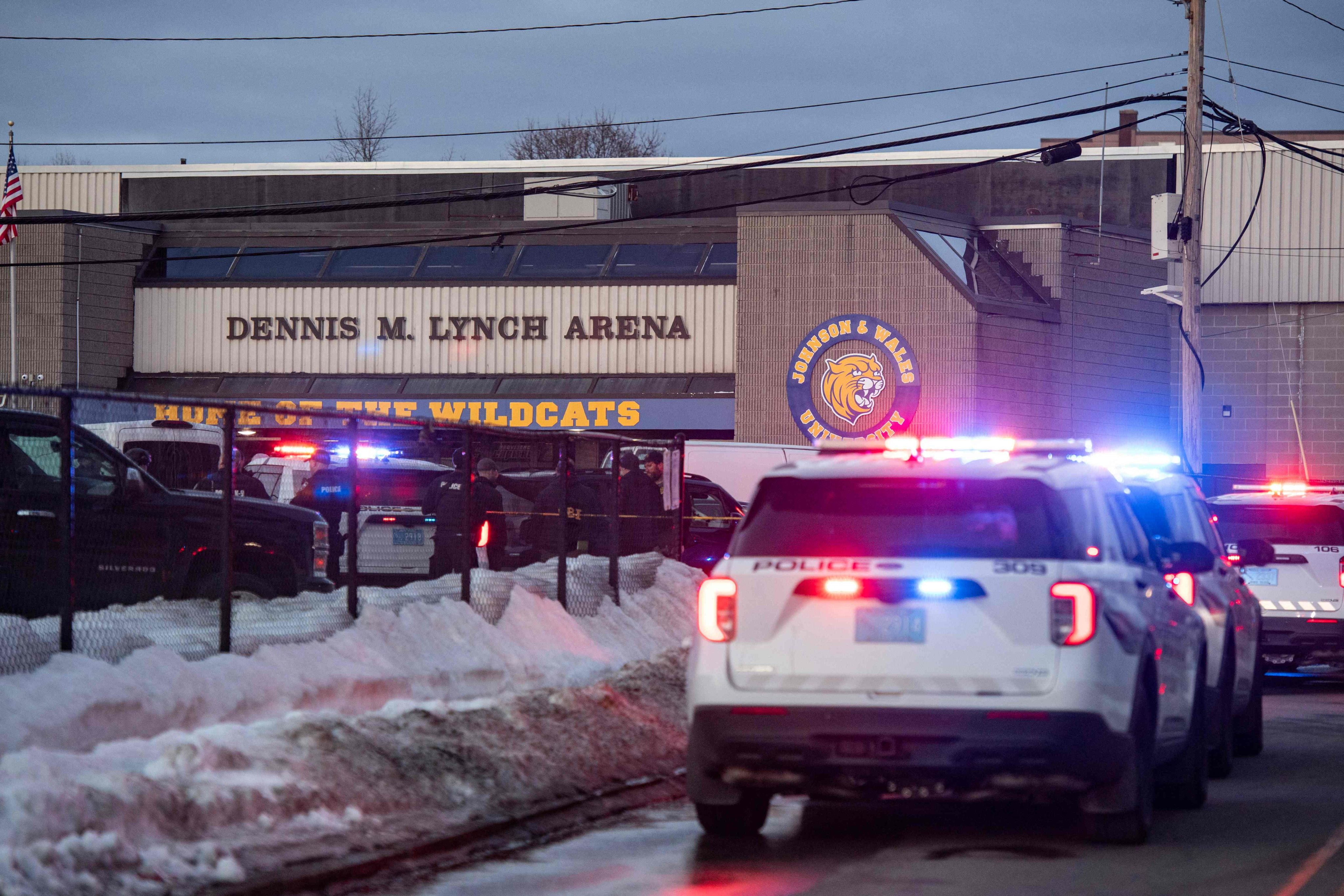 Police on the scene of a shooting at an ice rink in Pawtucket, Rhode Island on Monday. Photo: AFP