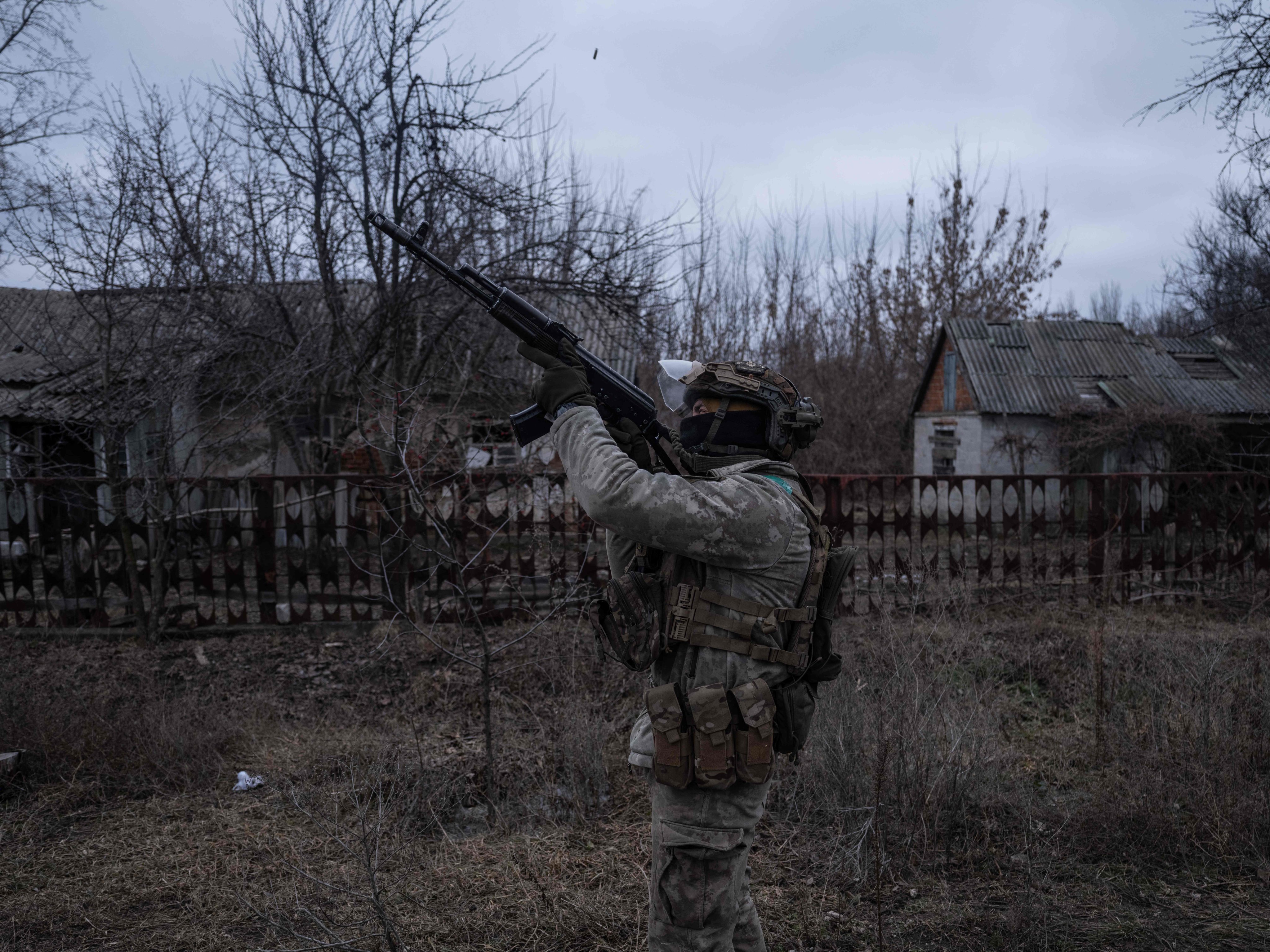 A Ukrainian soldier fires at a Russian drone at an undisclosed location near Kostyantynivka, Donetsk region, on Tuesday. Photo: the 93rd Kholodnyi Yar Separate Mechanised Brigade/AFP