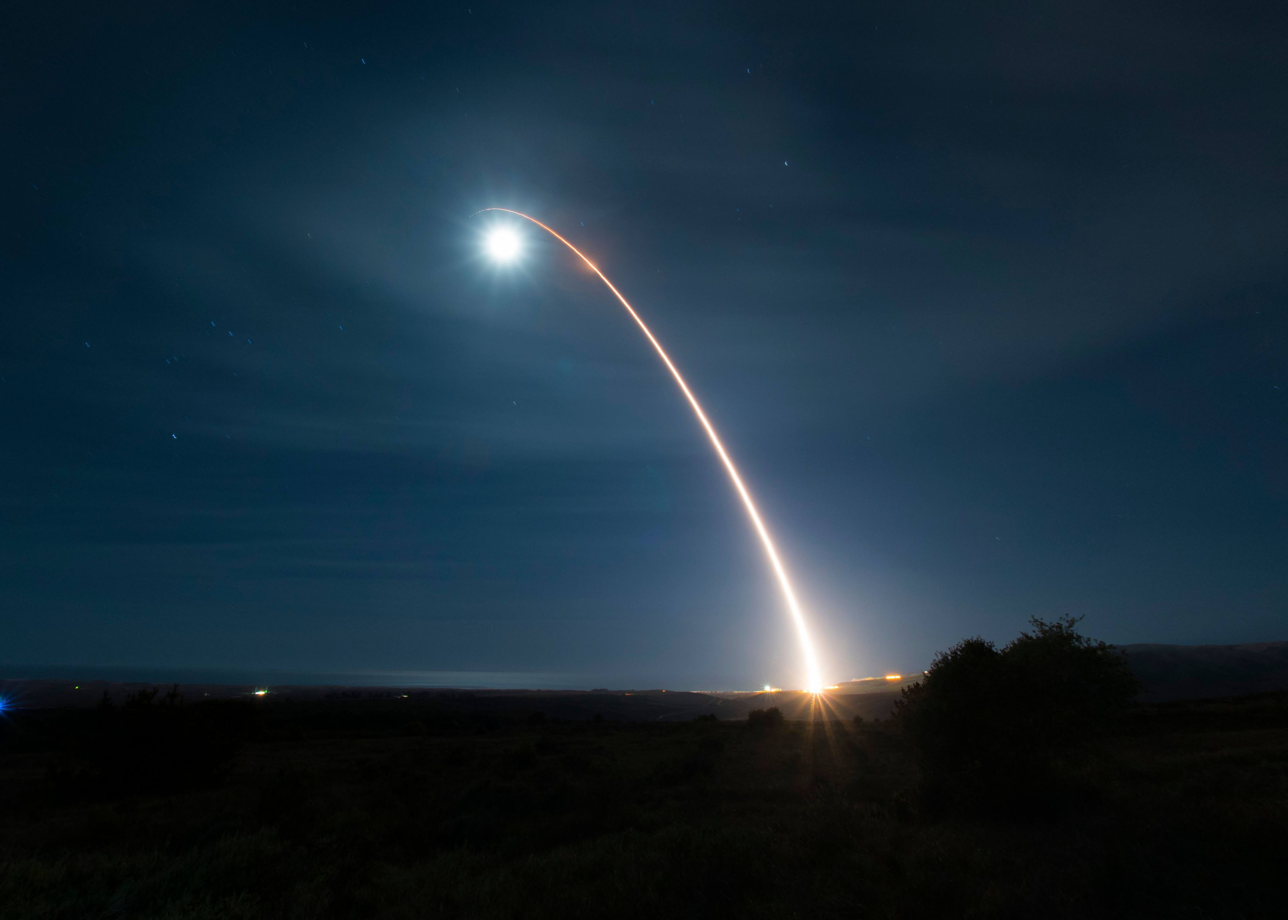 An unarmed Minuteman III intercontinental ballistic missile launches during a developmental test at Vandenberg Air Force Base, California, on February 5. A State Department official has confirmed the US will resume nuclear testing.  Photo: AFP