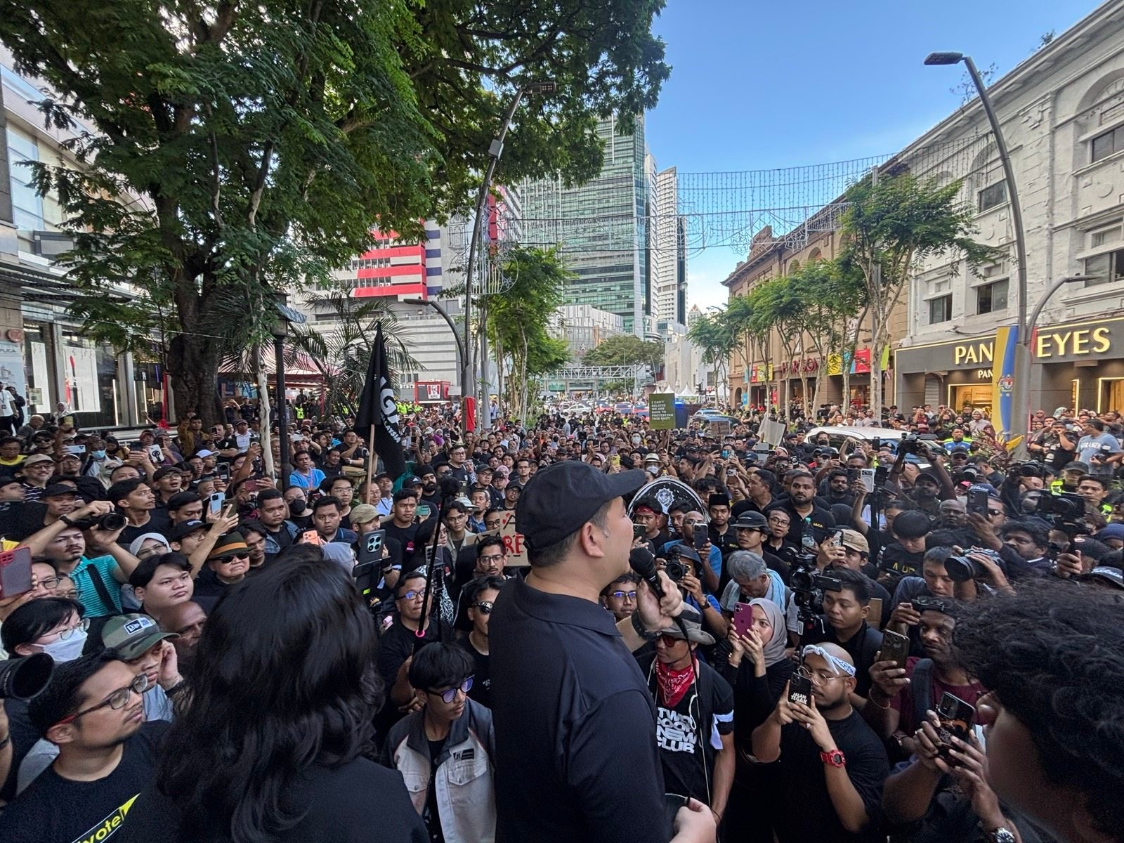 Rafizi Ramli addresses the crowd at Sunday’s rally. Photo: X/Rafizi Ramli