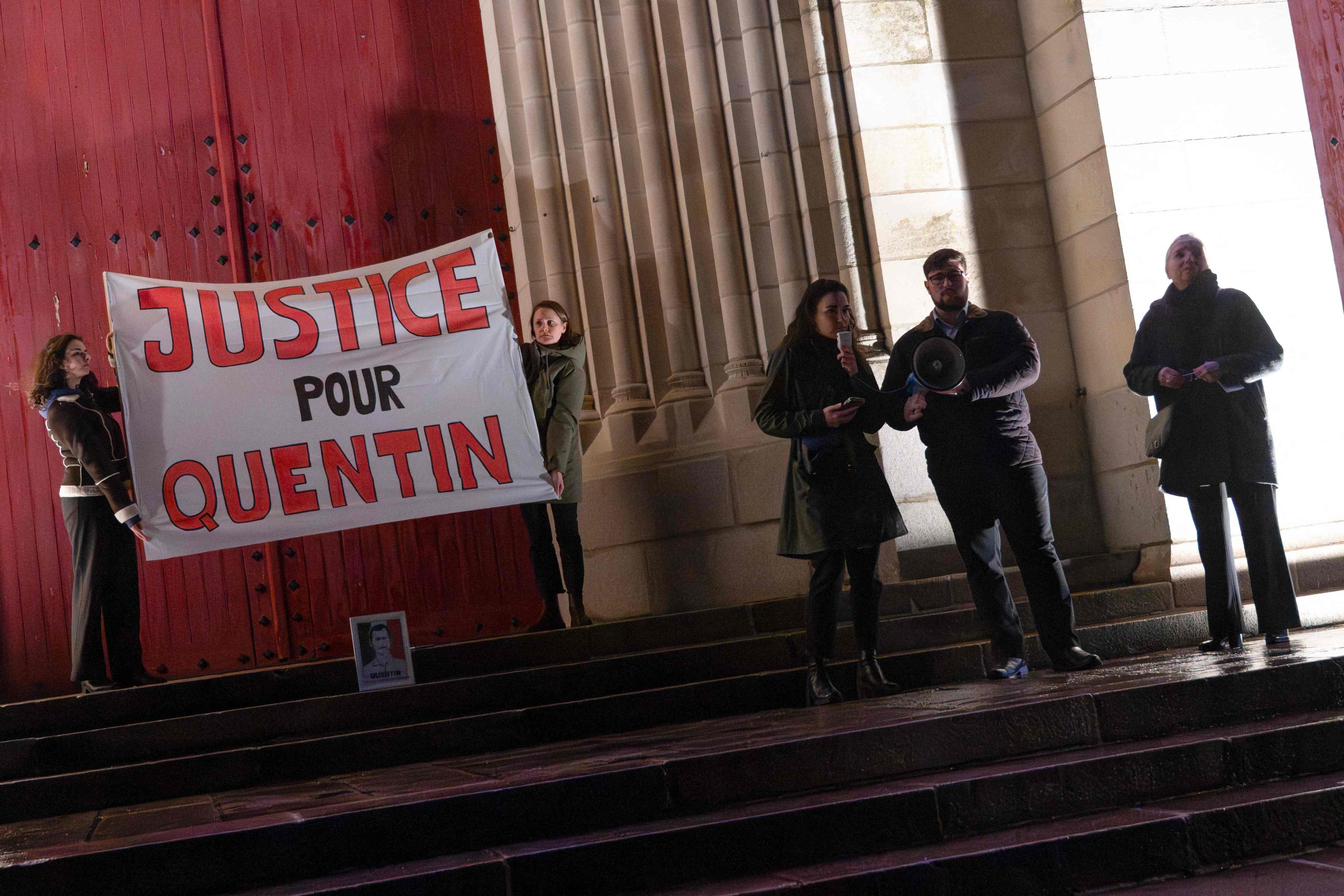 People pay tribute to  far-right sympathiser Quentin Debranque in Nantes on Wednesday. Photo: AFP