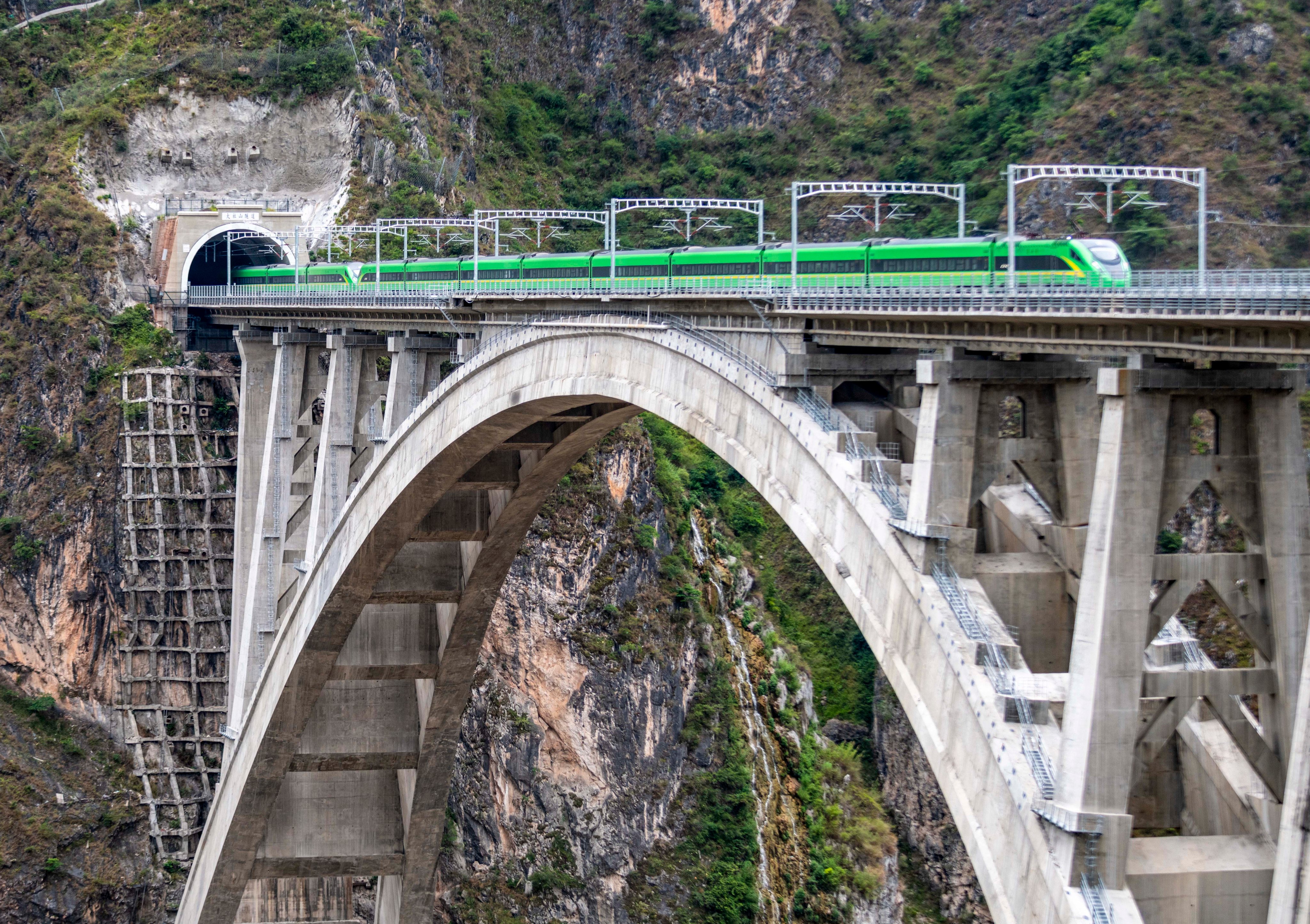 A train seen during a trial run in 2022 on the Dali-Baoshan section of the railway line in Yunnan province. Photo: Xinhua