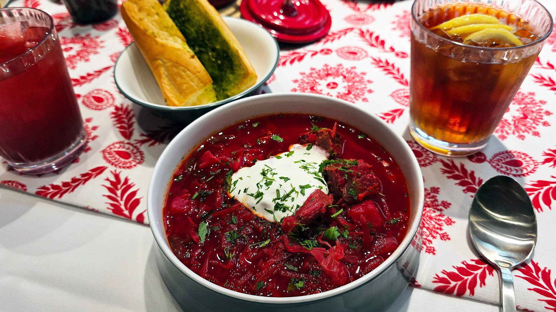 A bowl of borscht soup at Borsch Spot in Fo Tan, Hong Kong. The restaurant offers traditional borscht quite unlike that commonly found in Hong Kong’s cha chaan tengs. Photo: Borsch Spot