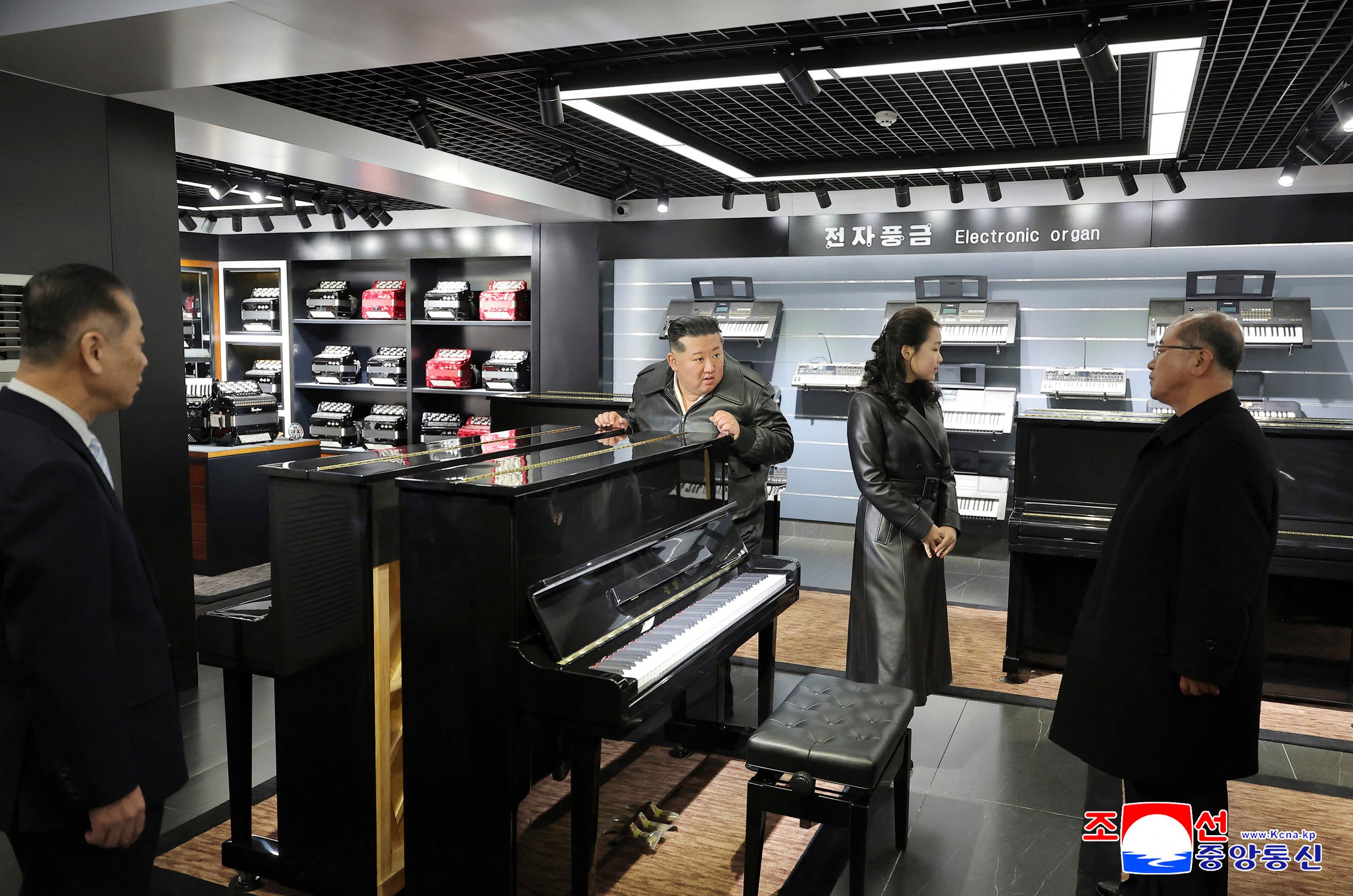 North Korean leader Kim Jong-un and his daughter Ju-ae inspect a newly completed music shop in the Hwasong area of Pyongyang on Wednesday. Photo: KCNA/KNS/AFP