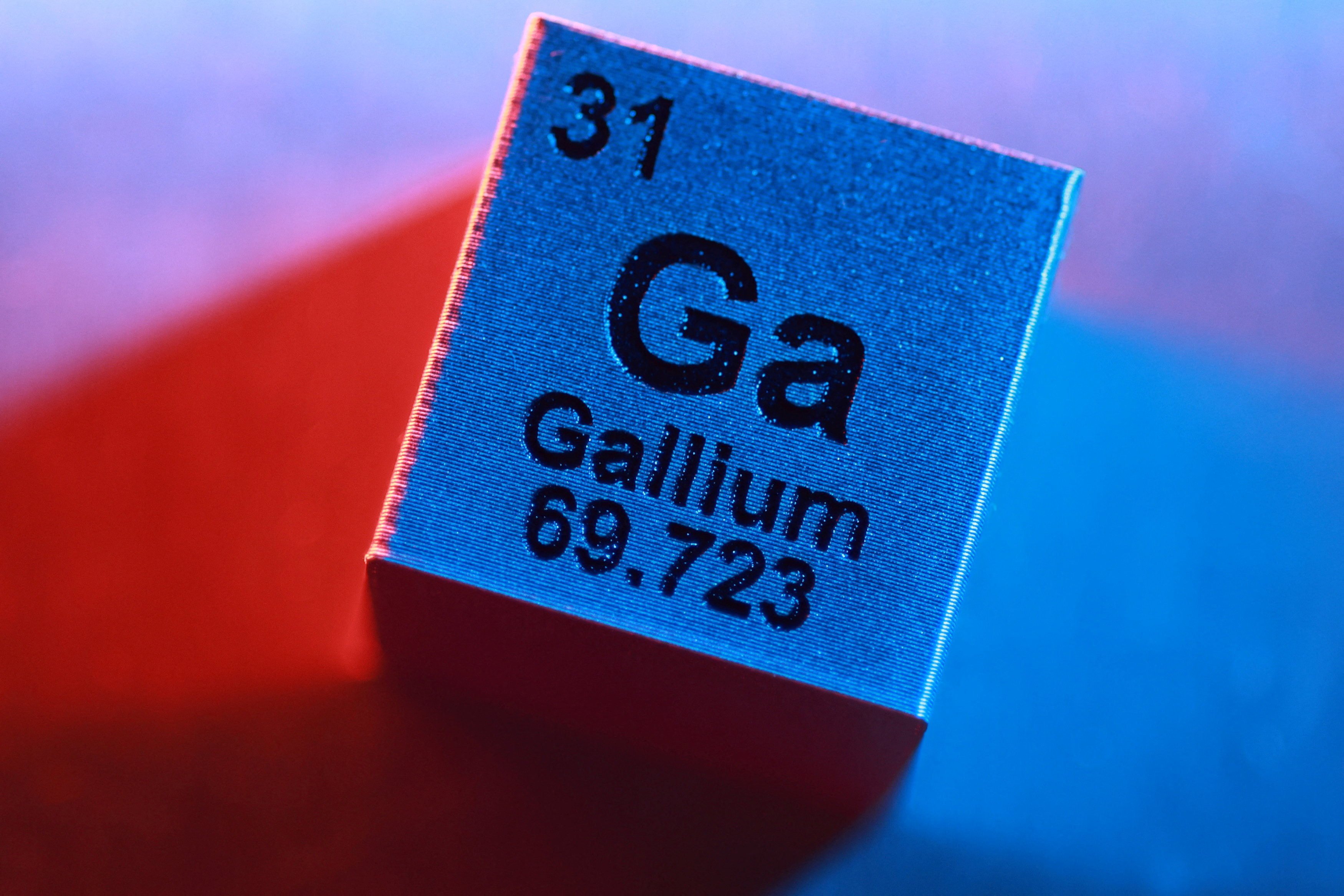 A block with the symbol, atomic number and mass number of Gallium. Illustration: Reuters