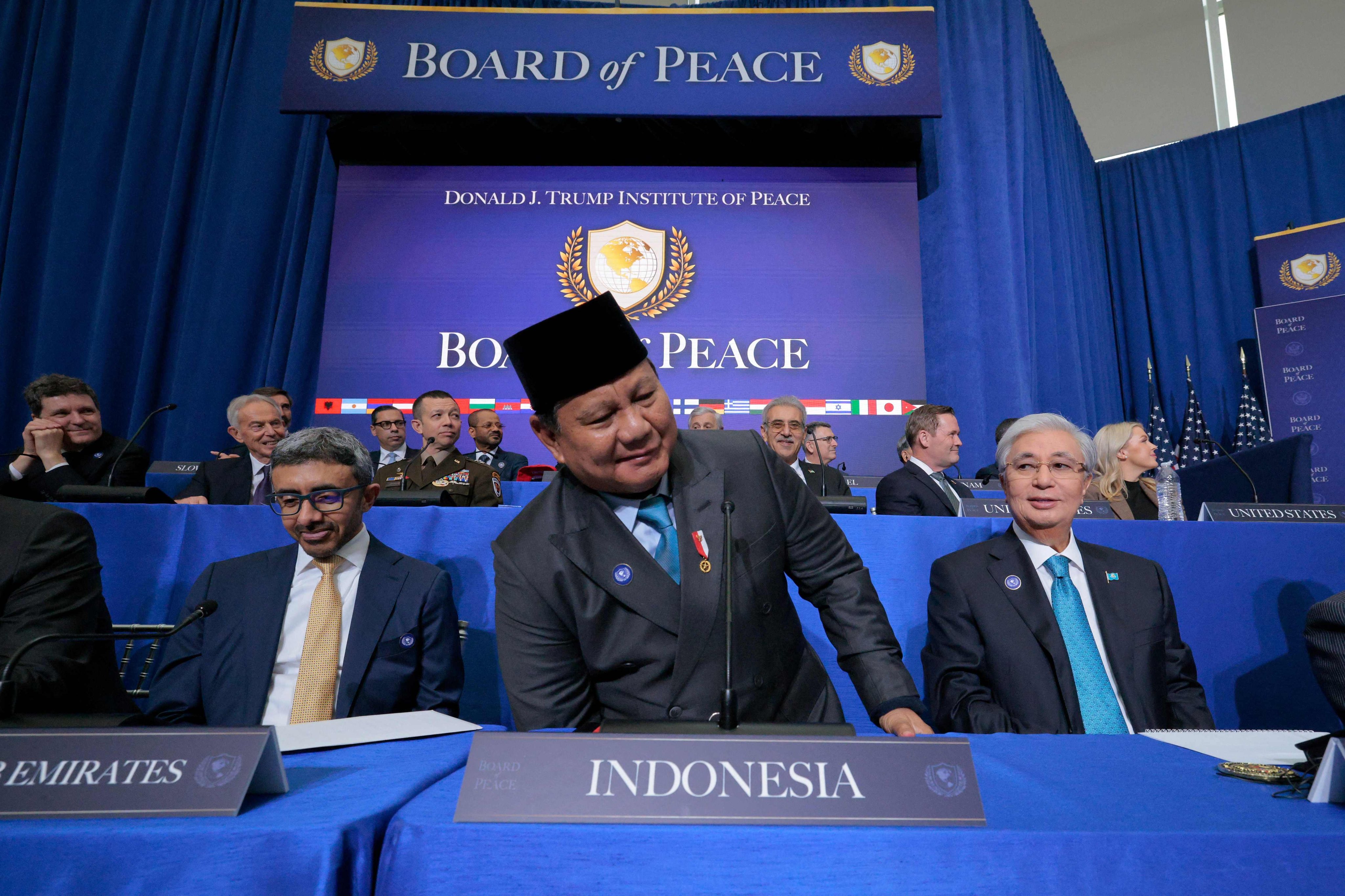 Indonesian President Prabowo Subianto (centre) attends the inaugural meeting of the “Board of Peace” in Washington on Thursday. Photo: Getty Images/AFP